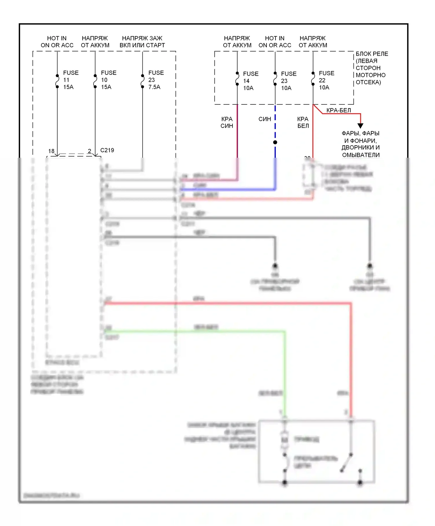 Galant Mitsubishi IX рестайлинг (2006-2009): Электросхема багажника, двери багажника, лючка топливного бака 