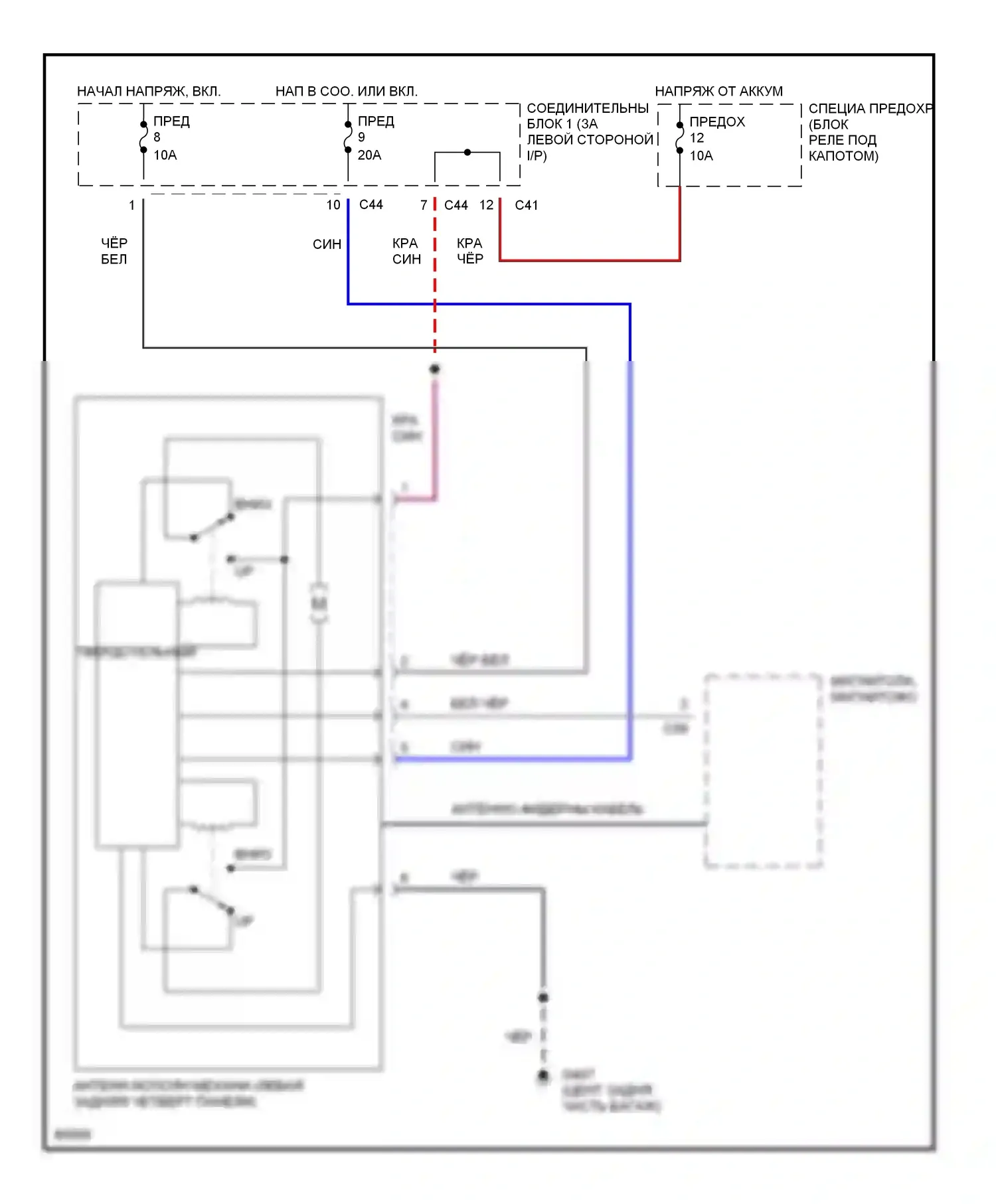 Galant Mitsubishi VII (1992-1997): Электросхема силовой антенны 