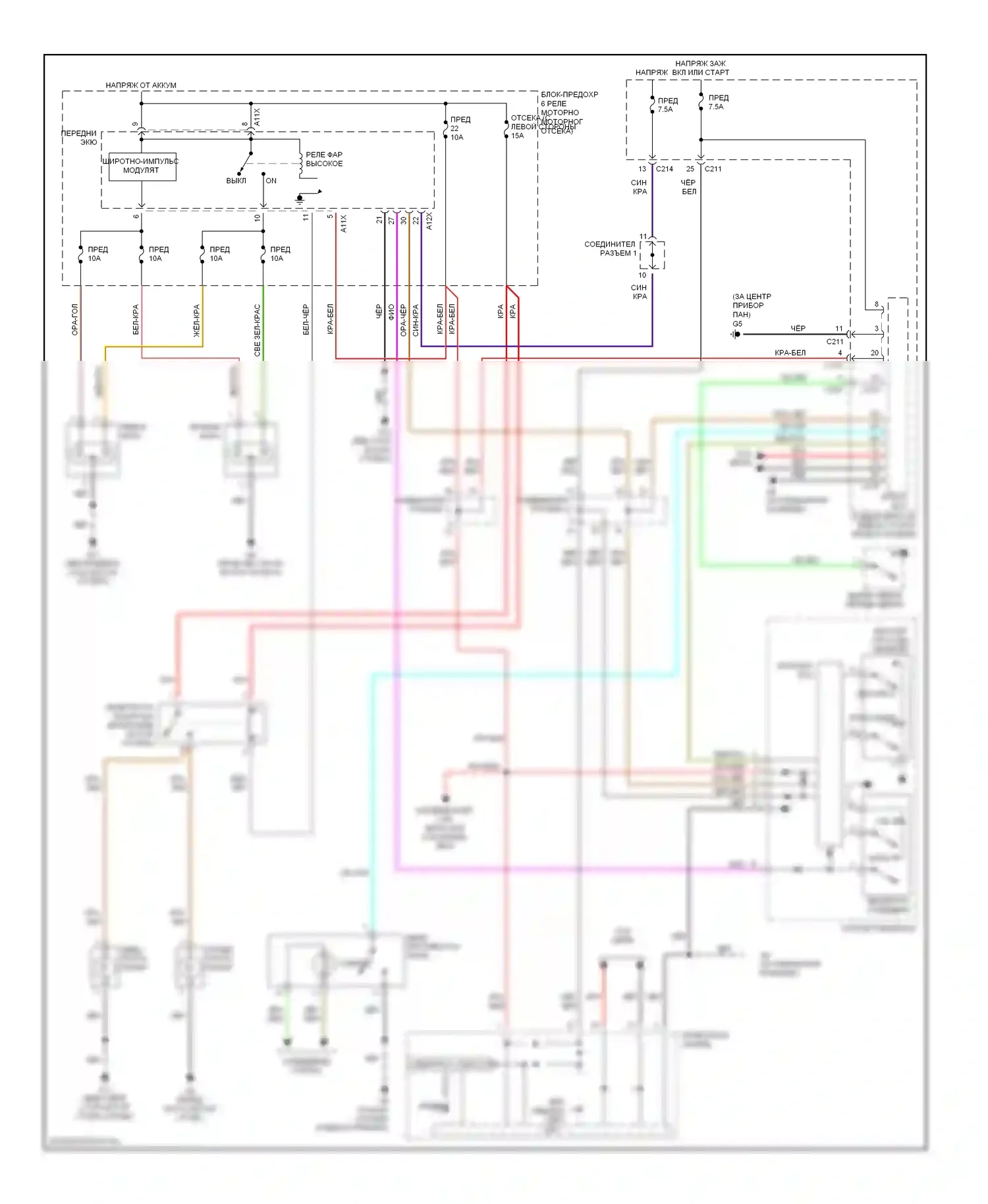 Galant Mitsubishi VIII рестайлинг (1998-2006): Электросхема фар, 2 типа лампочек 