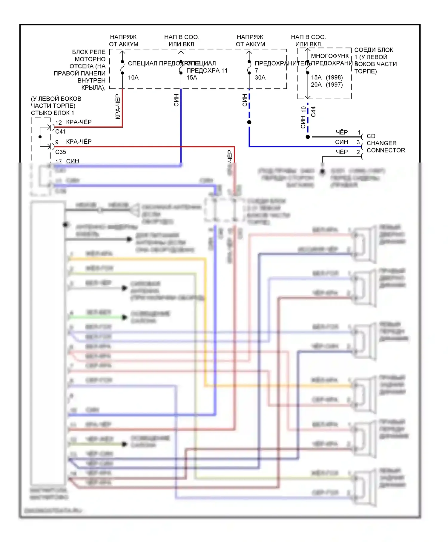 Galant Mitsubishi VIII (1996-1999): Электросхемы радиосвязи, без усилителя 