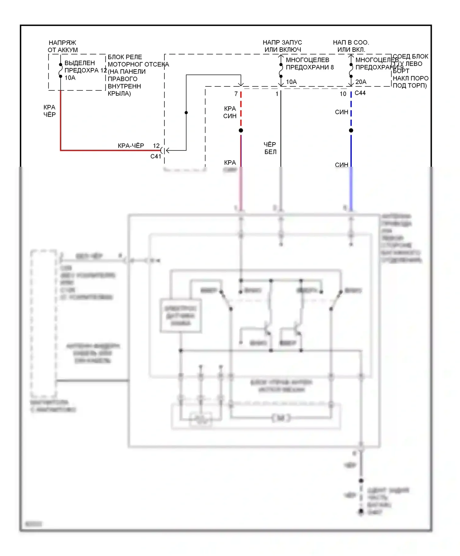 Galant Mitsubishi VIII (1996-1999): Электросхема силовой антенны 