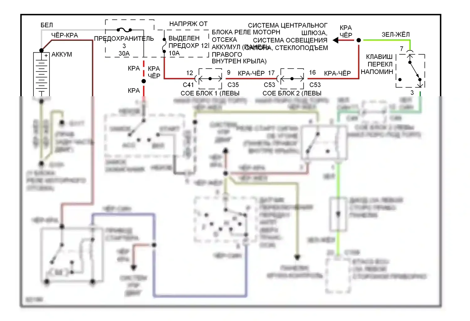 Galant Mitsubishi VIII (1996-1999): Электросхема стартера, с сигнализацией 