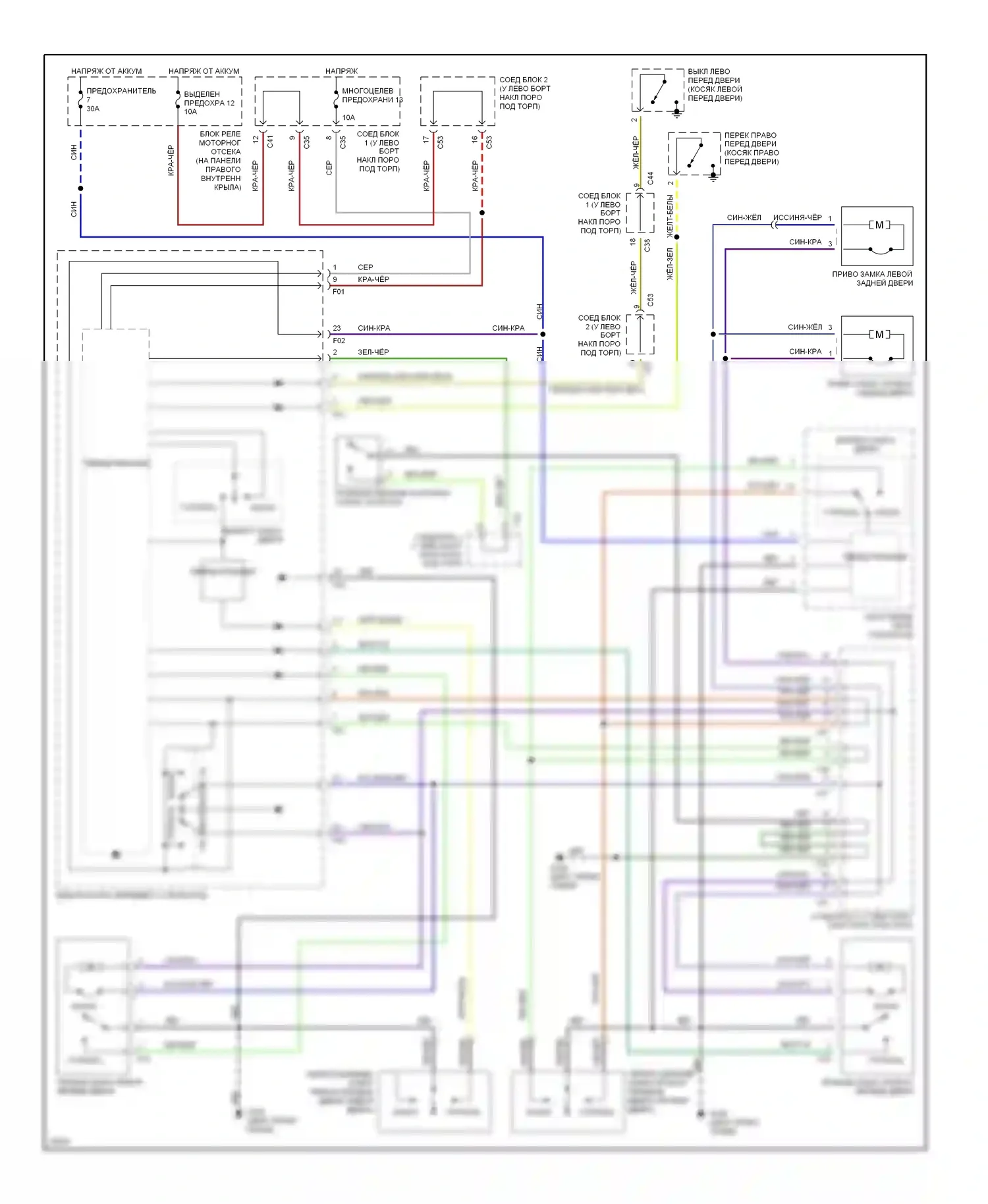 Galant Mitsubishi VIII (1996-1999): Электросхема замка двери питания, без бесключевого доступа 