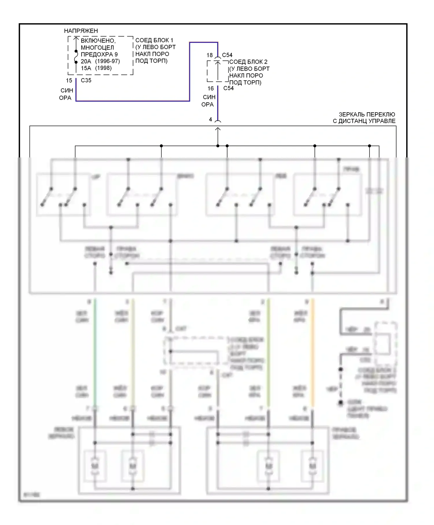 Galant Mitsubishi VIII (1996-1999): Электросхема силового зеркала 