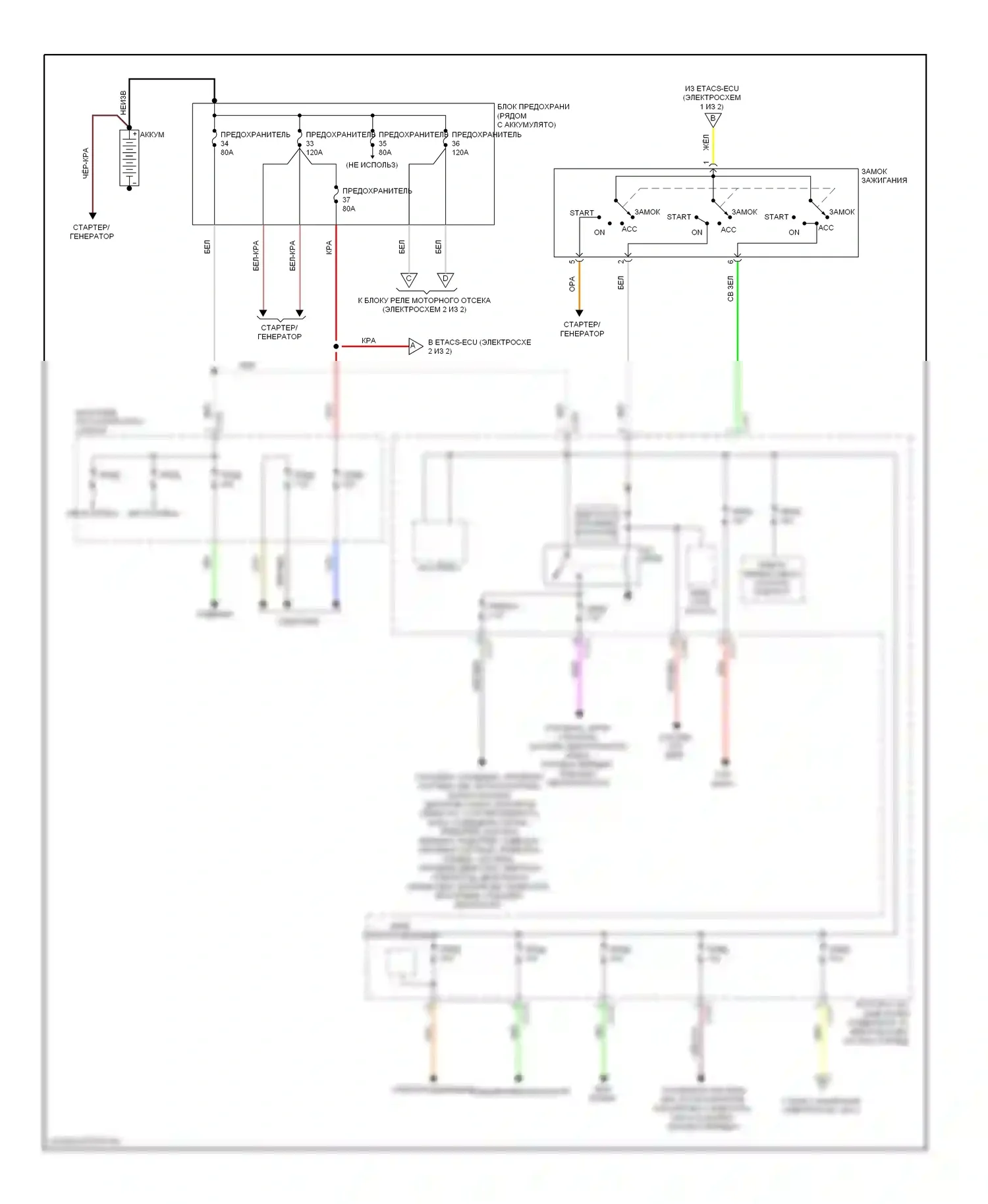 Lancer Mitsubishi IX рестайлинг (2005-2010): Электросхема блока предохранителей реле, кроме эволюции (1 из 2) 