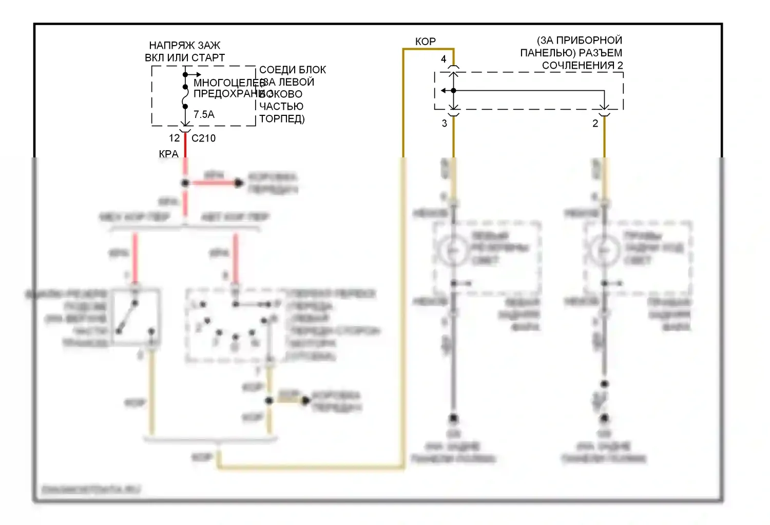 Lancer Mitsubishi IX (2000-2007): Электросхема фонарей заднего хода, за исключением эволюции 
