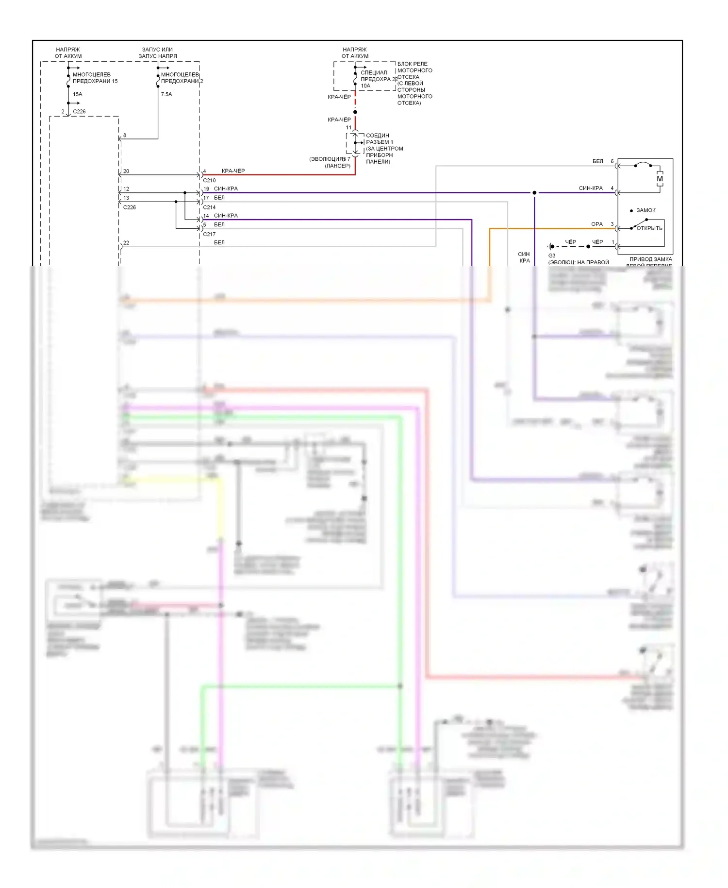 Lancer Mitsubishi IX (2000-2007): Электросхема центрального замка, без ключа 