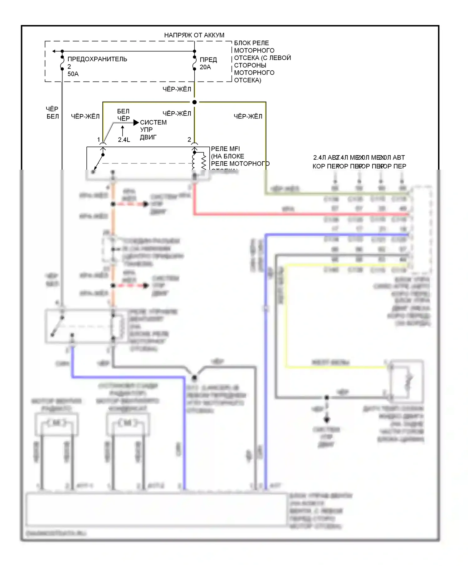 Lancer Mitsubishi IX (2000-2007): Электросхема вентилятора охлаждения, кроме эволюции 
