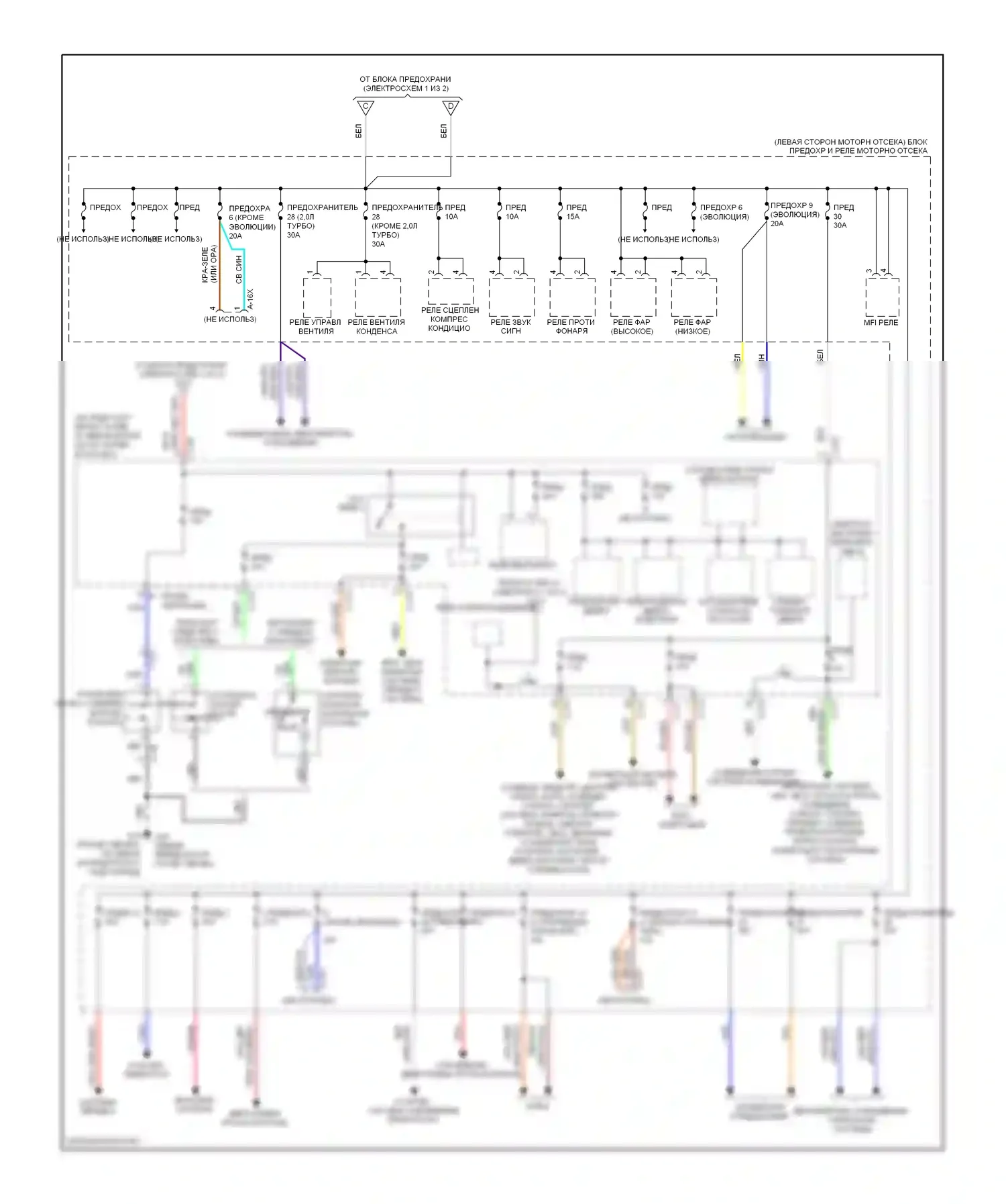 Lancer Mitsubishi X рестайлинг (2011-2015): Электросхема блока предохранителей реле (2 из 2) 
