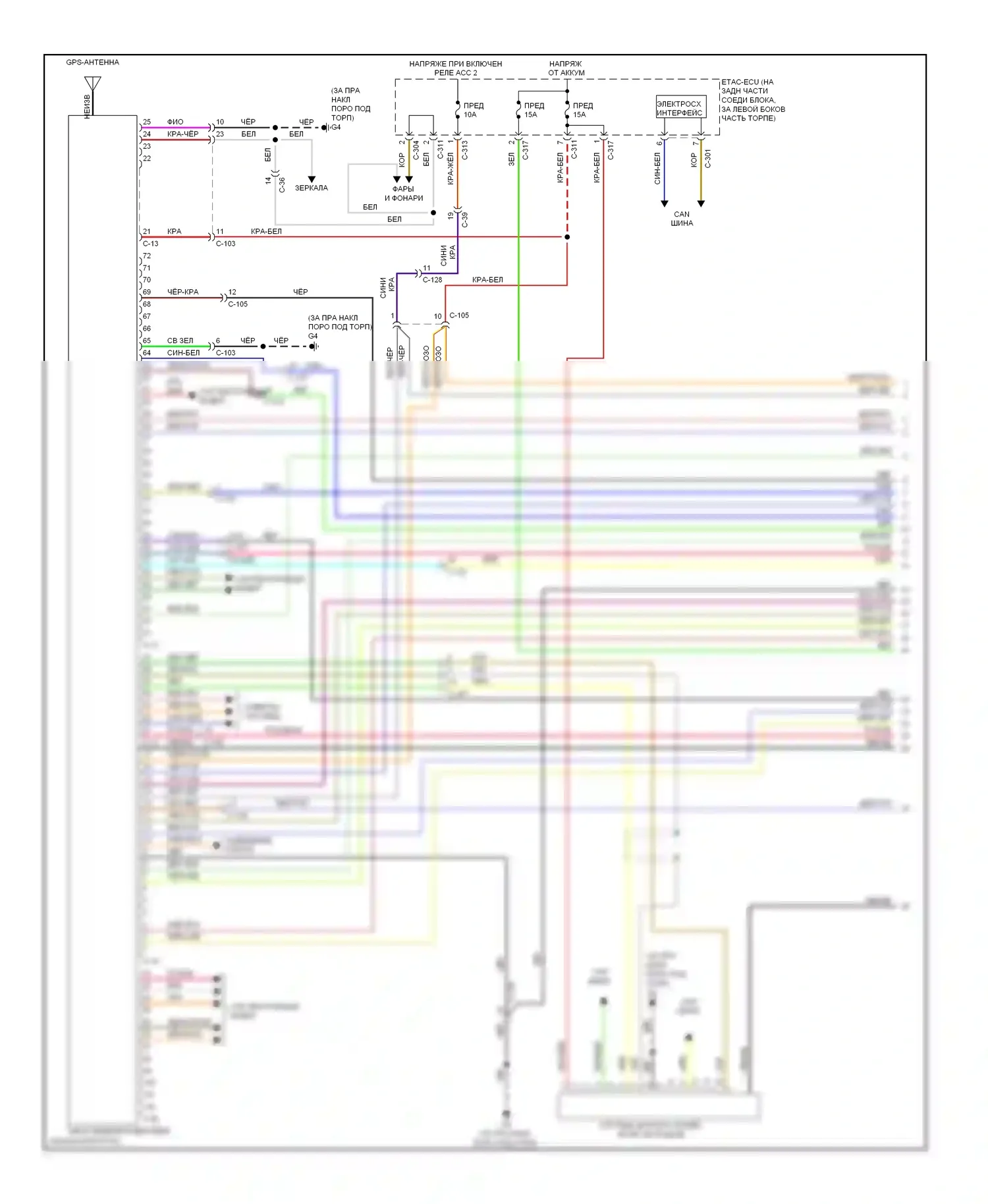 Lancer Mitsubishi X рестайлинг (2011-2015): Электросхема магнитолы, за исключением эволюции с мультисвязной системой, без усилителя (1 из 3) 