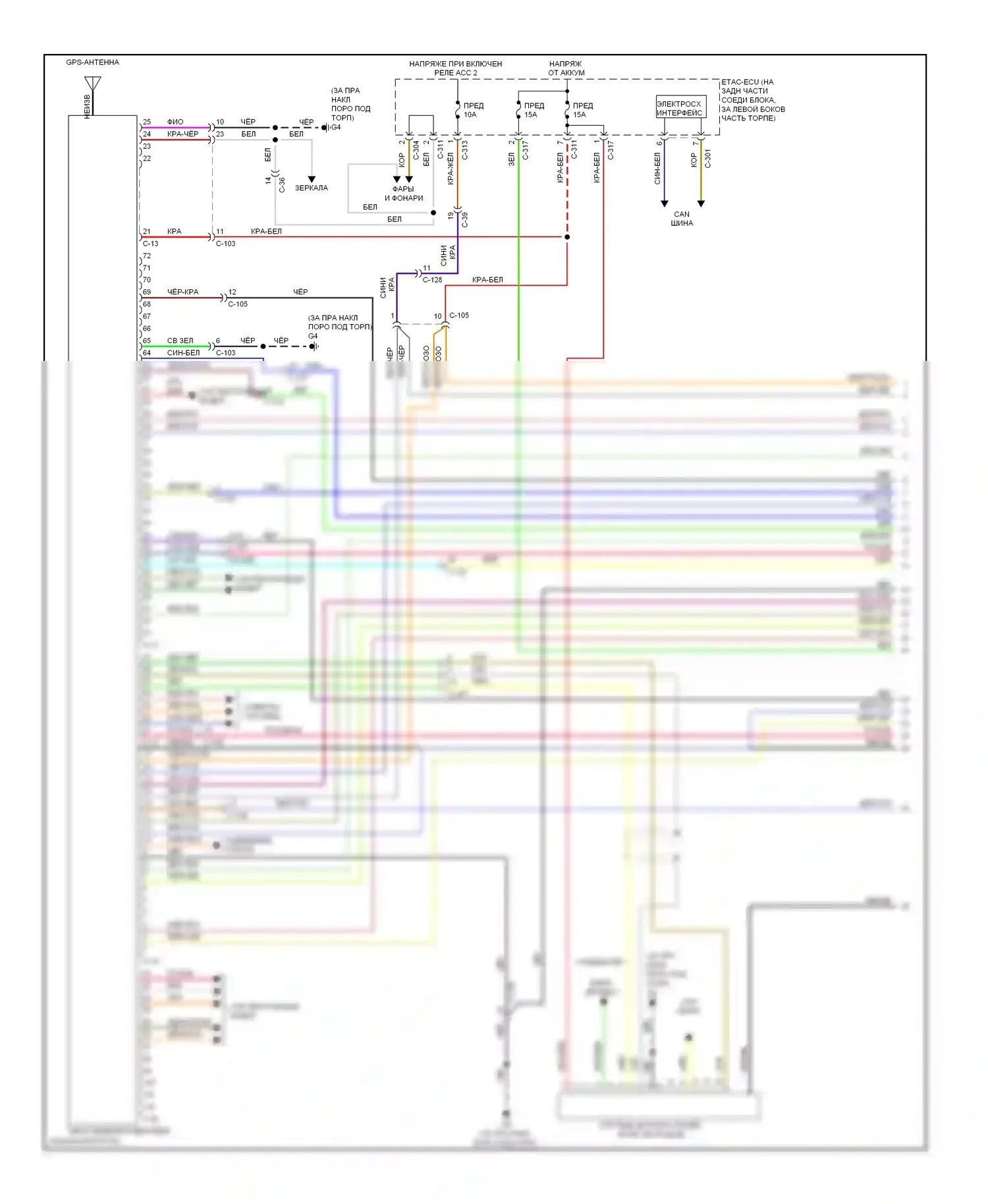 Lancer Mitsubishi X рестайлинг (2011-2015): Электросхема навигации, за исключением эволюции без усилителя (1 из 3) 