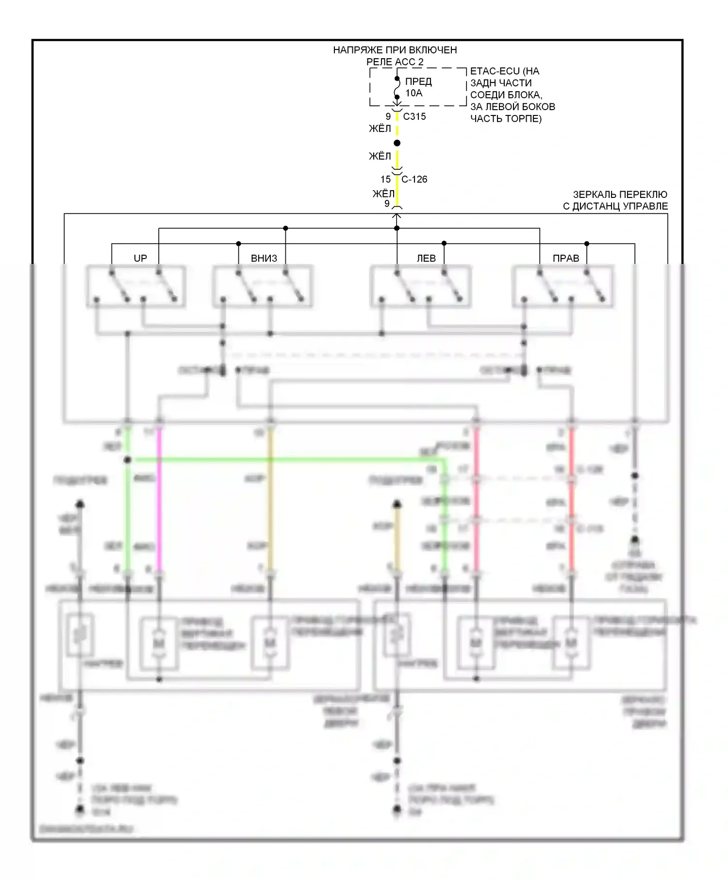 Lancer Mitsubishi X рестайлинг (2011-2015): Электросхема силового зеркала, кроме эволюции 