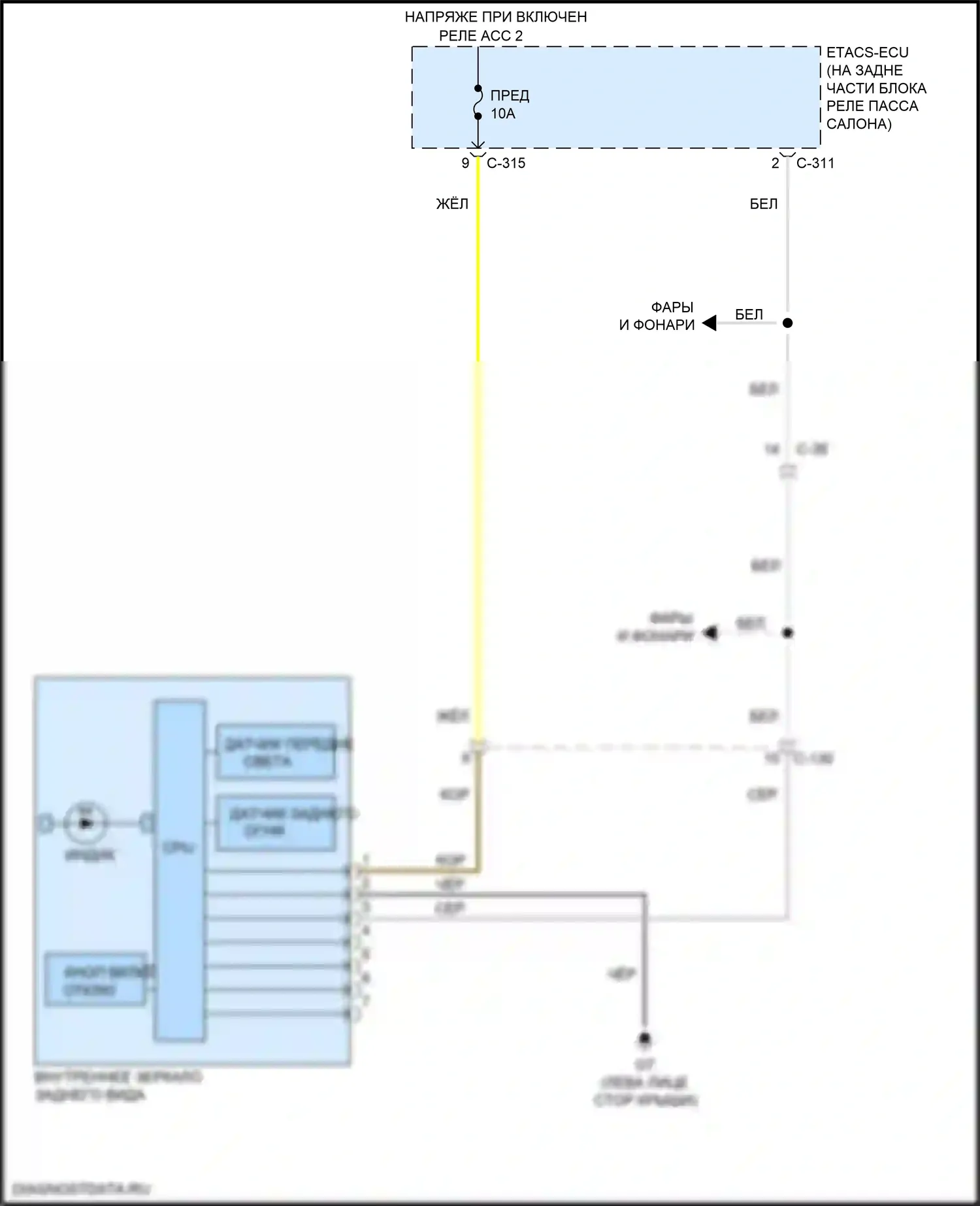 Lancer Mitsubishi X рестайлинг 2 (2015-2017): Электросхема автоматического дневного/ночного зеркала 