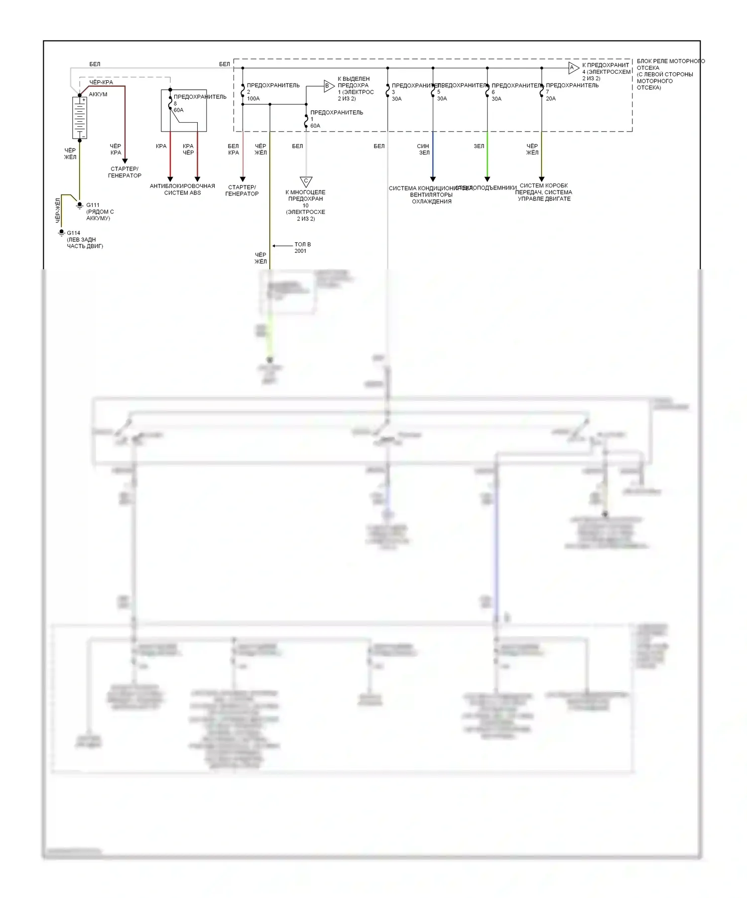 Mirage Mitsubishi V (1995-2003): Электросхема блока предохранителей реле (1 из 2) 