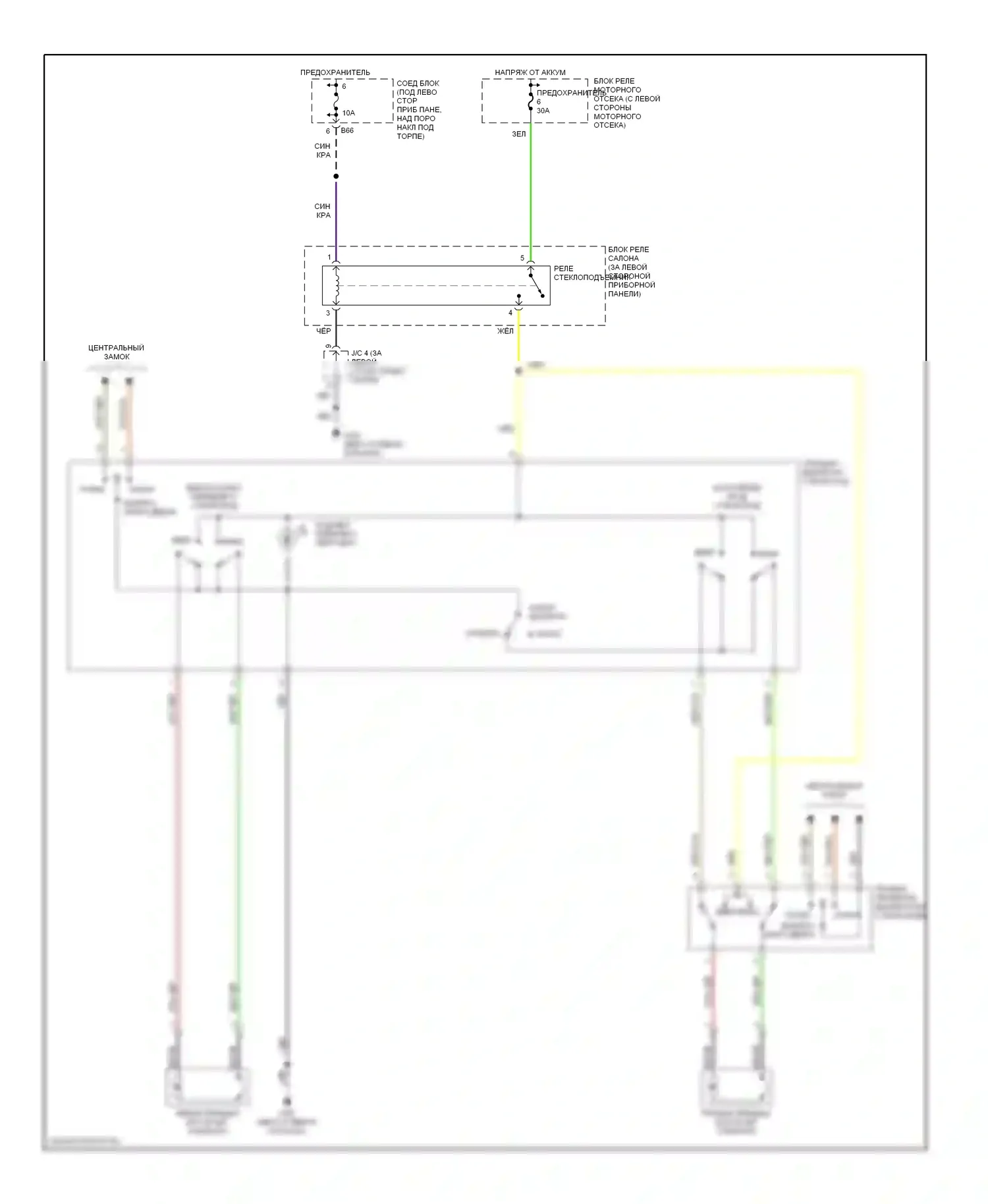 Mirage Mitsubishi V (1995-2003): Электросхема стеклоподъемника, 2 двери 