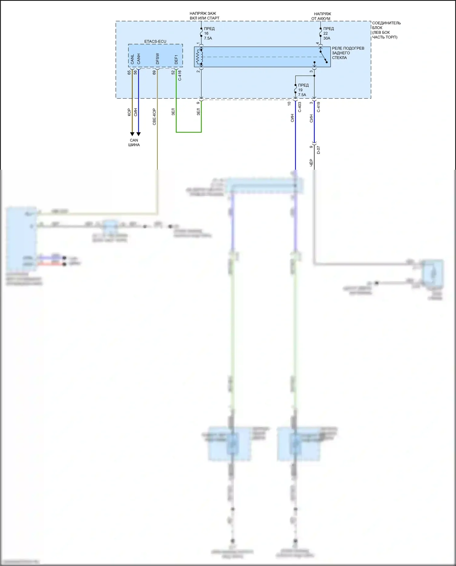 Mirage Mitsubishi VI рестайлинг 2 (2019-2024): Электросхема подогрева стекол 