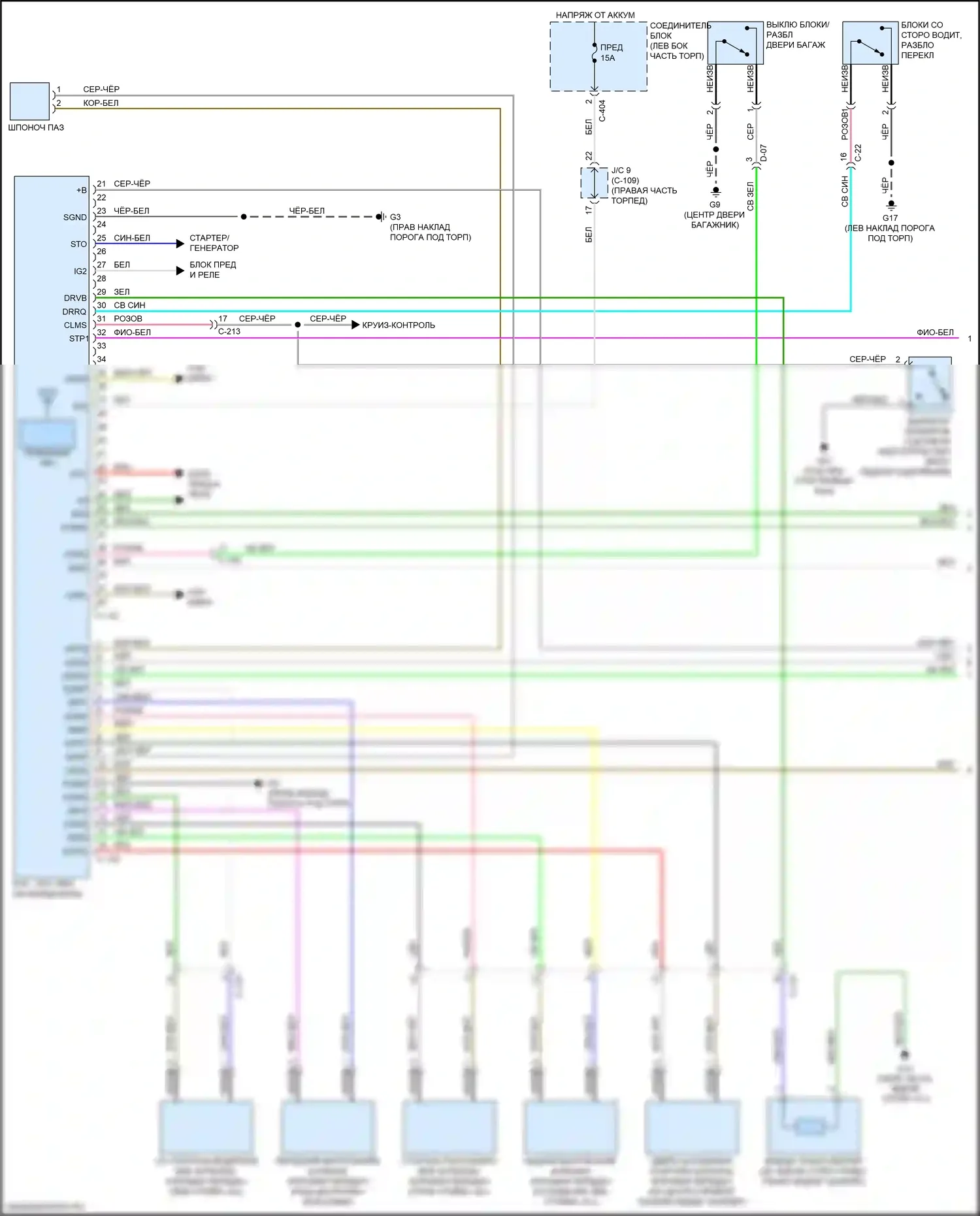 Mirage Mitsubishi VI рестайлинг (2015-2020): Электросхема центрального замка, с бесключевым доступом (1 из 3) 