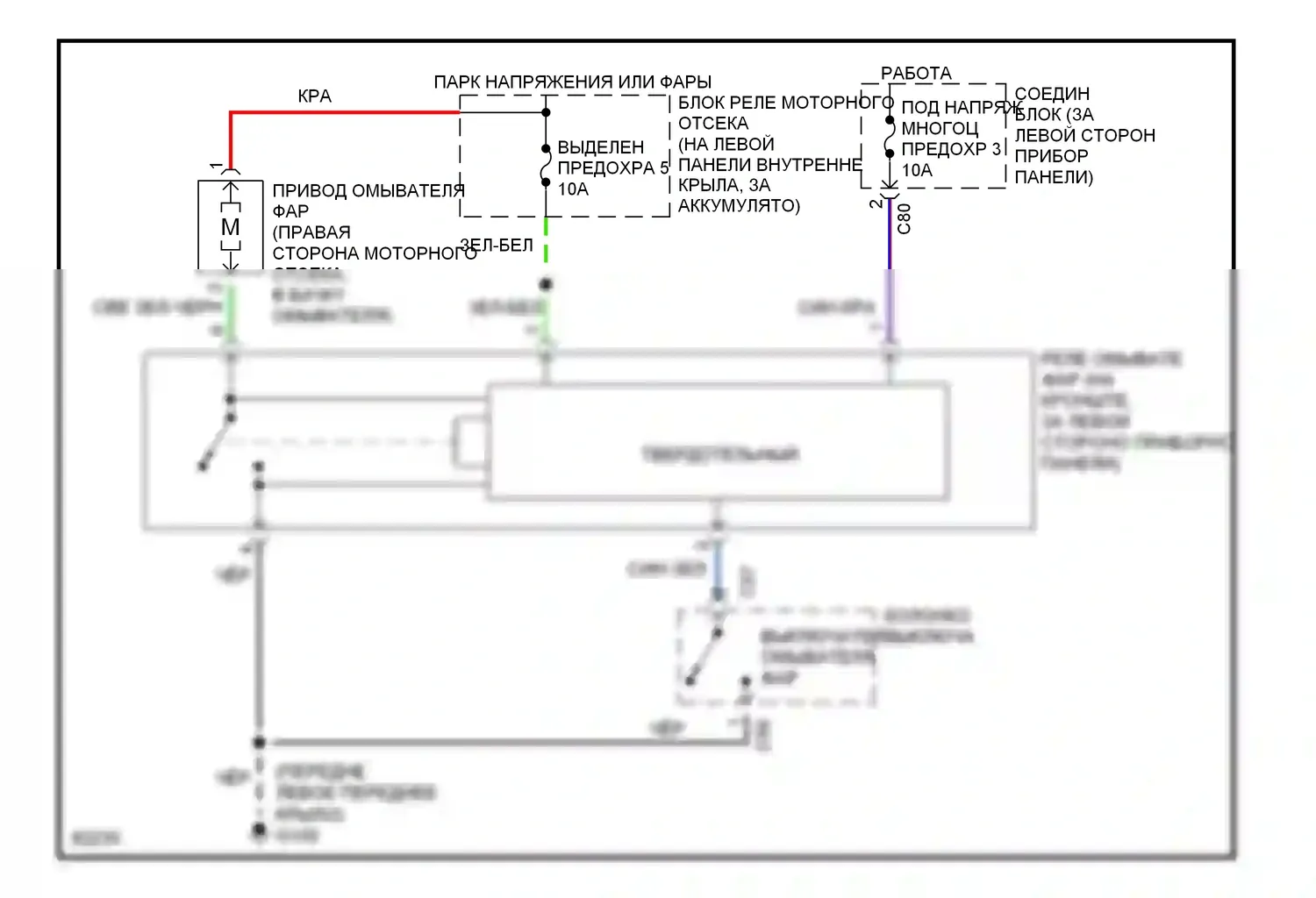 Montero Mitsubishi II (1991-2000): Электросхема омывателя фар 