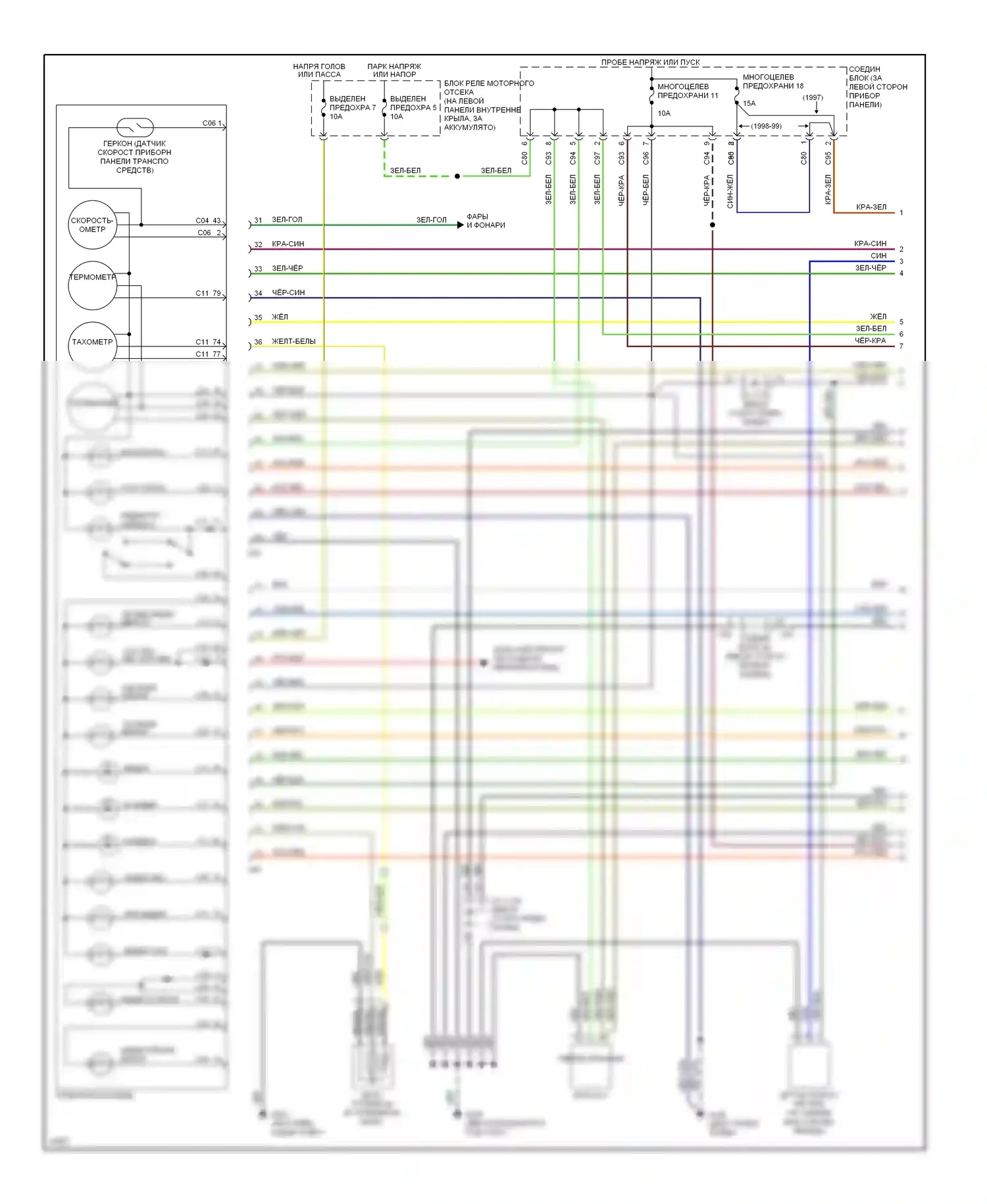 Montero Mitsubishi II (1991-2000): Электросхема приборной панели (1 из 3) 