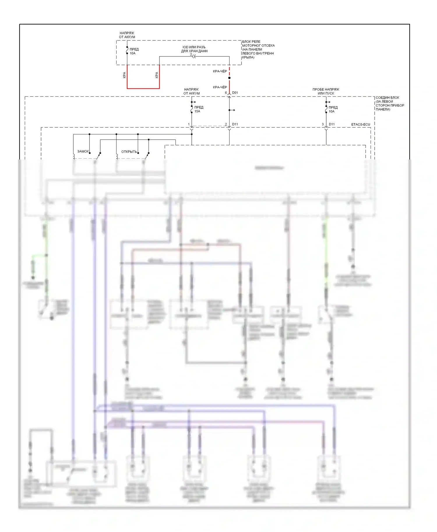 Montero Mitsubishi III (1999-2006): Электросхема центрального замка, без ключа 