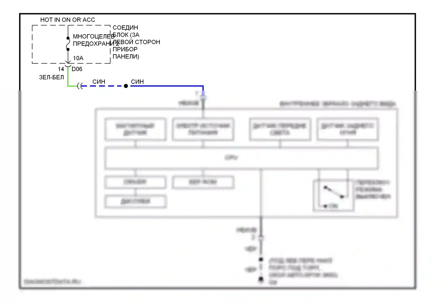 Montero Mitsubishi III (1999-2006): Электросхема автоматического дневного/ночного зеркала 