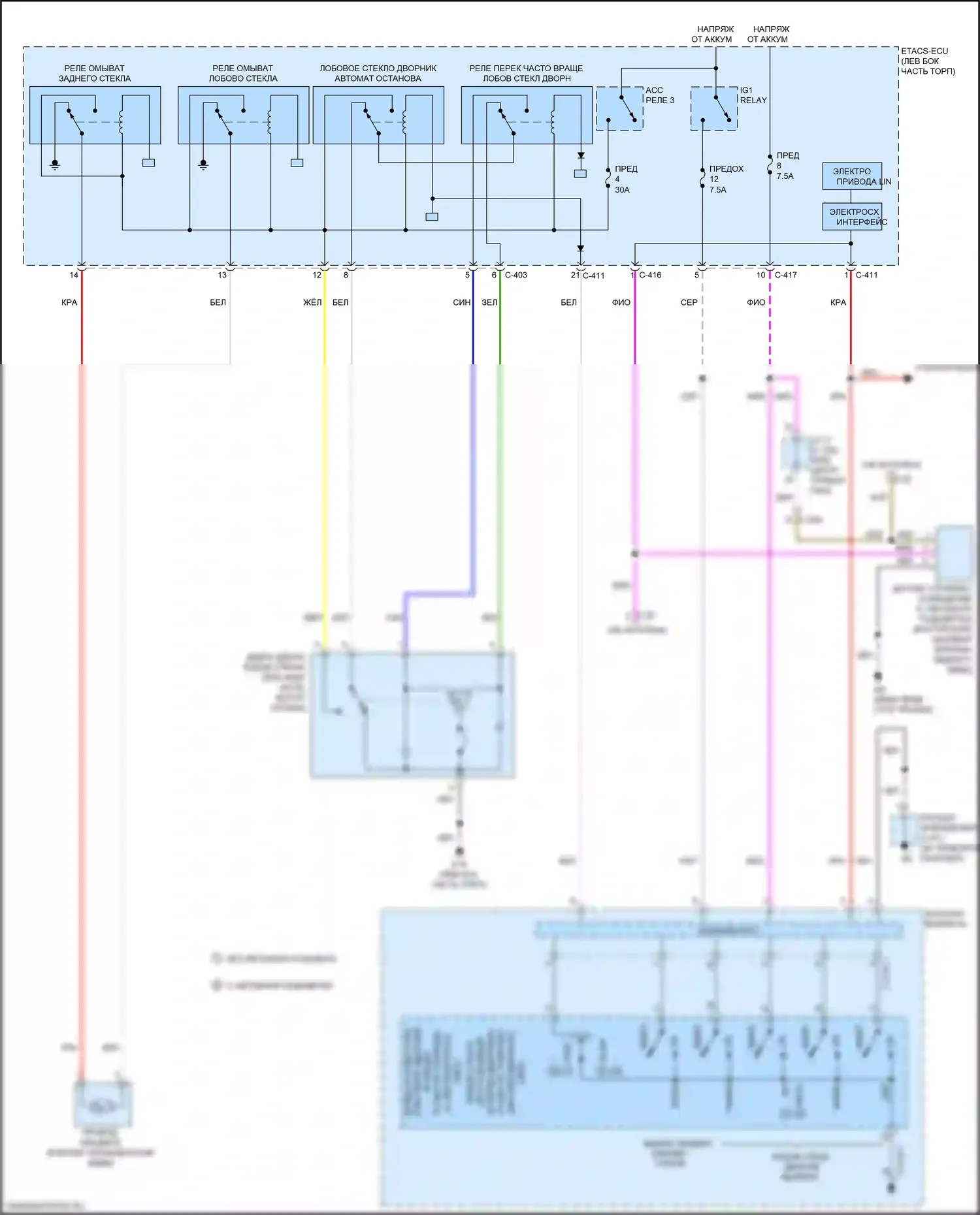 Outlander Sport Mitsubishi I рестайлинг 2 (2015-2019): Электросхема передних дворников и омывателей 
