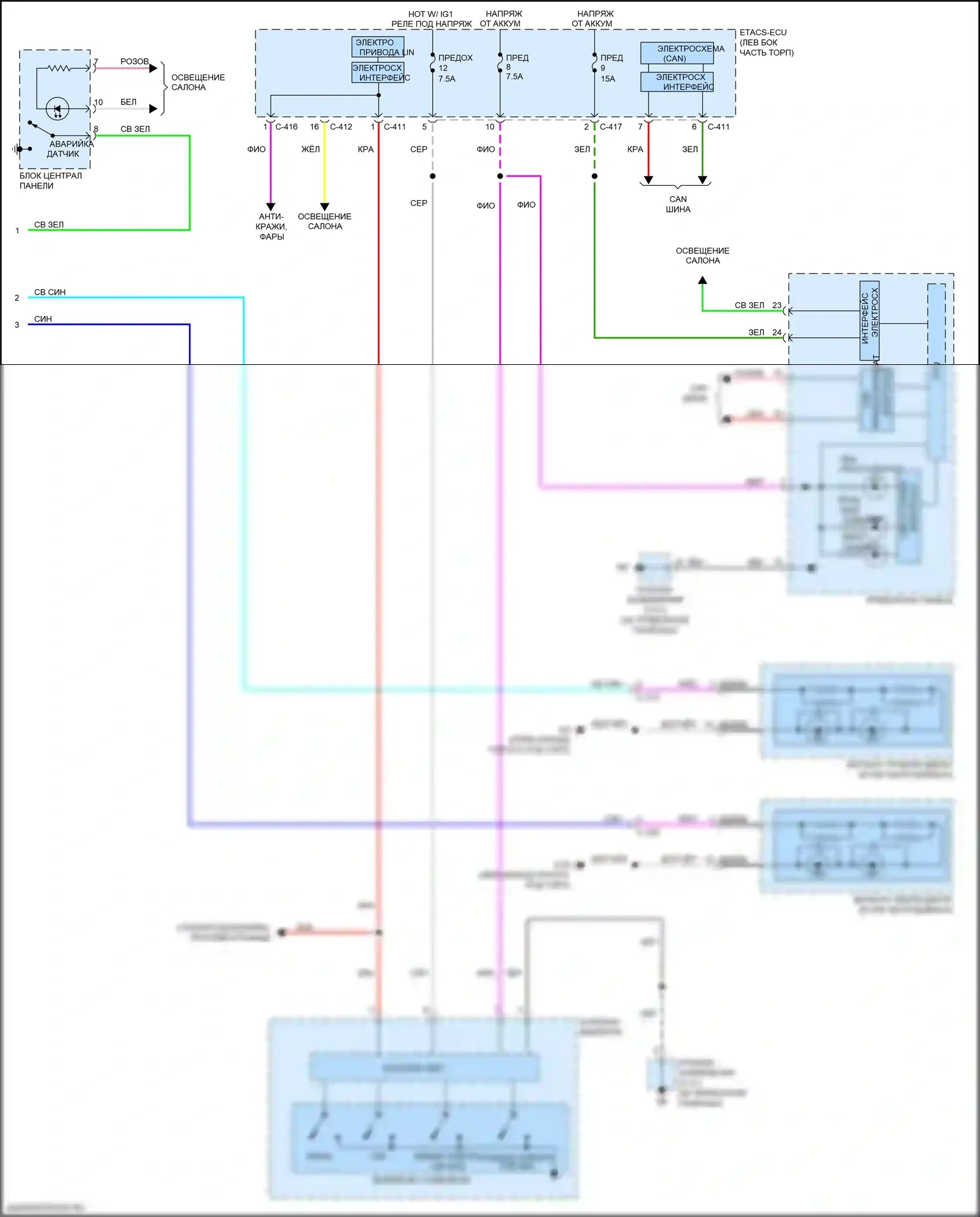 Outlander Sport Mitsubishi I рестайлинг 2 (2015-2019): Электросхема фар и фонарей (2 из 2) 