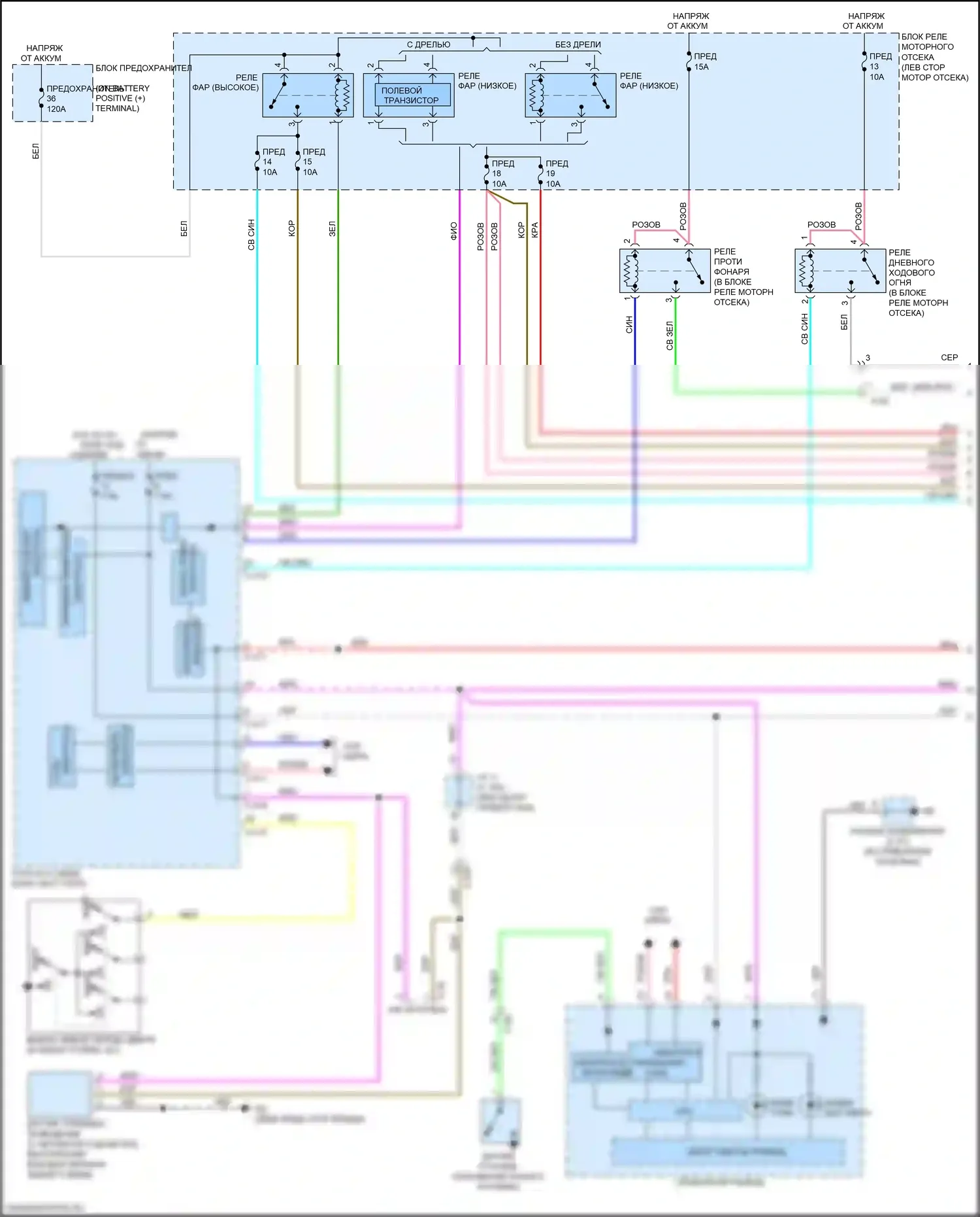 Outlander Sport Mitsubishi I рестайлинг 2 (2015-2019): Электросхема фар, без разряда высокой интенсивности (1 из 2) 