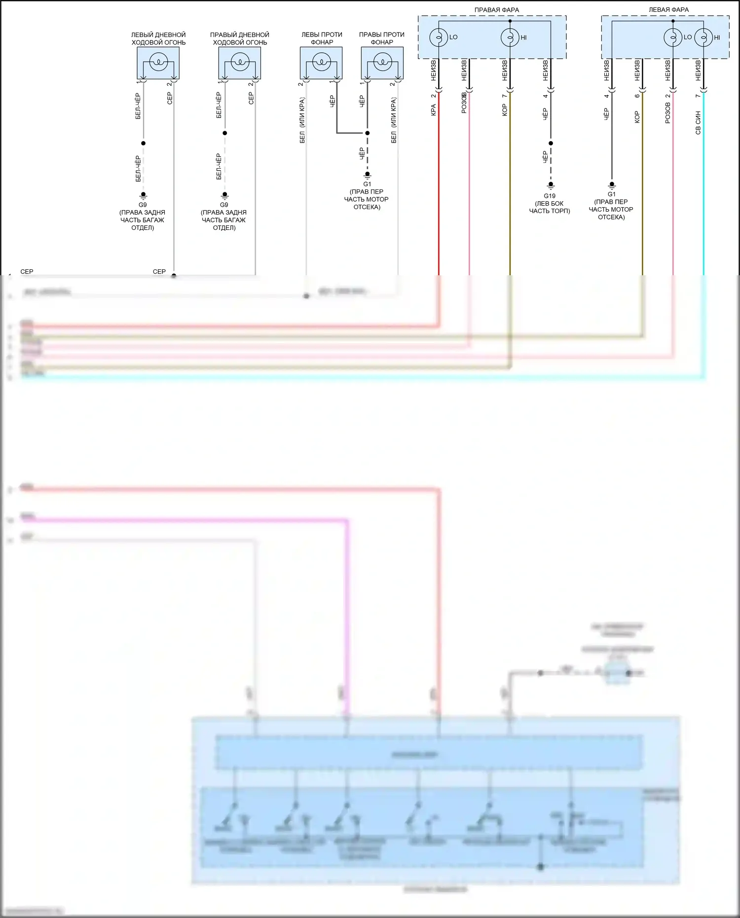 Outlander Sport Mitsubishi I рестайлинг 2 (2015-2019): Электросхема фар, без разряда высокой интенсивности (2 из 2) 