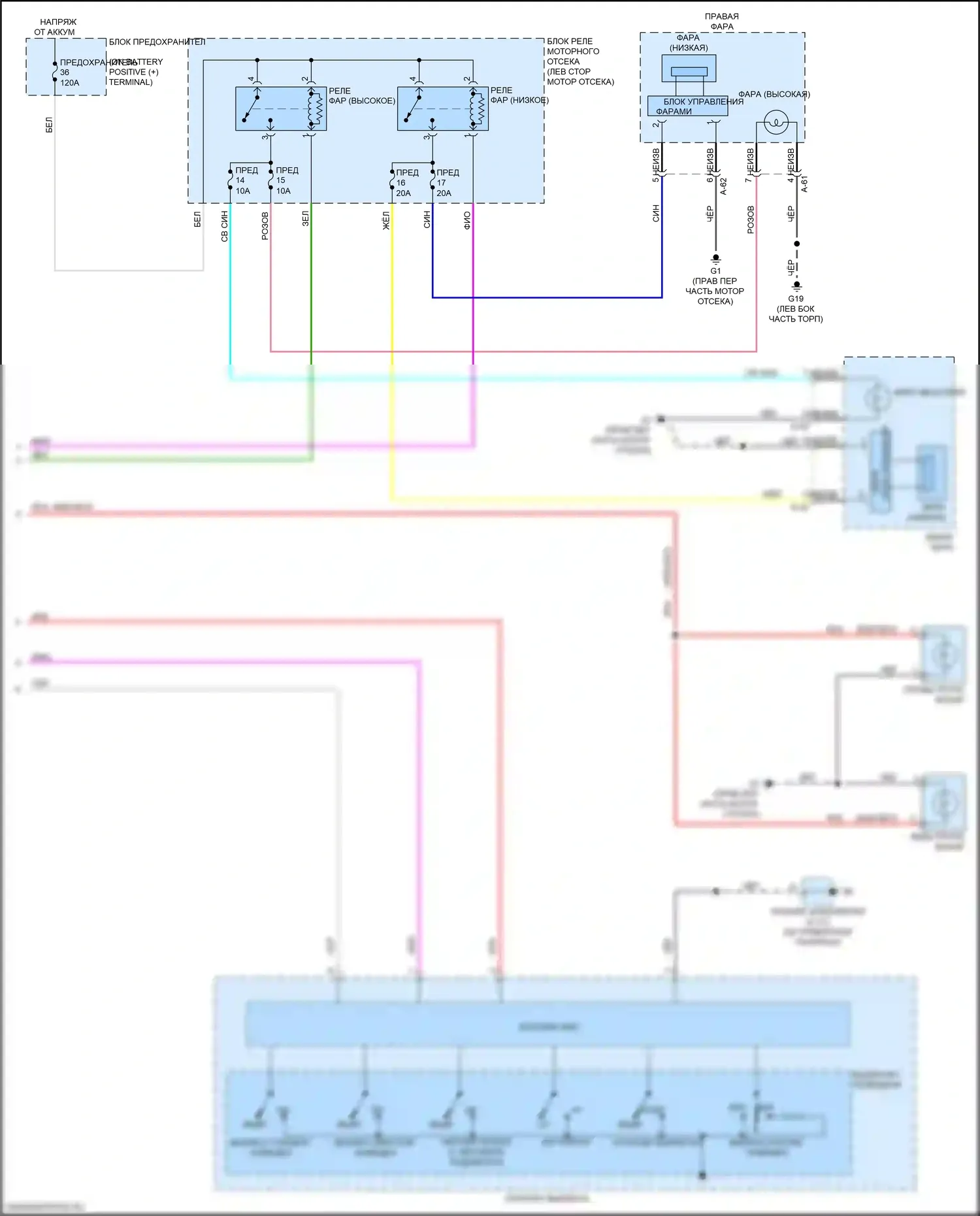 Outlander Sport Mitsubishi I рестайлинг 2 (2015-2019): Электросхема фар, с разрядкой высокой интенсивности (2 из 2) 
