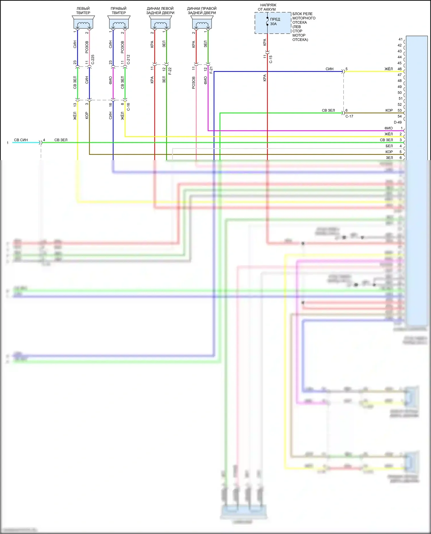 Outlander Sport Mitsubishi I рестайлинг 2 (2015-2019): Электросхема магнитолы, без системы мультисвязи, с усилителем (3 из 3) 