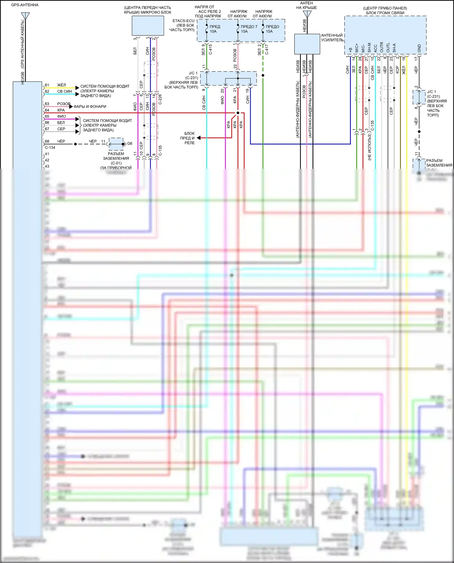 Outlander Sport Mitsubishi I рестайлинг 2 (2015-2019): Электросхема магнитолы, с мультисвязью, с усилителем (1 из 3) 