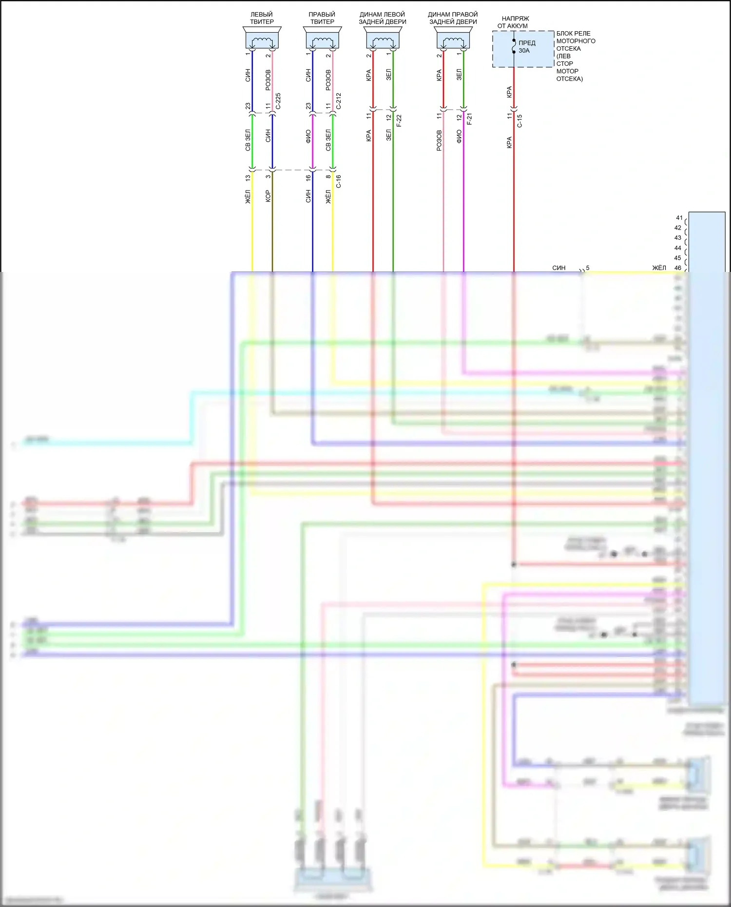 Outlander Sport Mitsubishi I рестайлинг 2 (2015-2019): Электросхема магнитолы, с мультисвязной системой, с усилителем (3 из 3) 