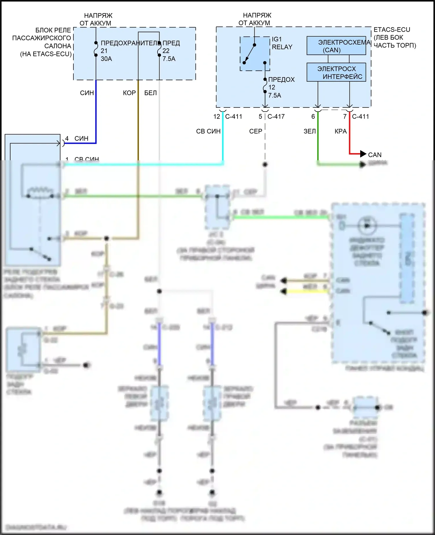 Outlander Sport Mitsubishi I рестайлинг 2 (2015-2019): Электросхема подогрева стекол 