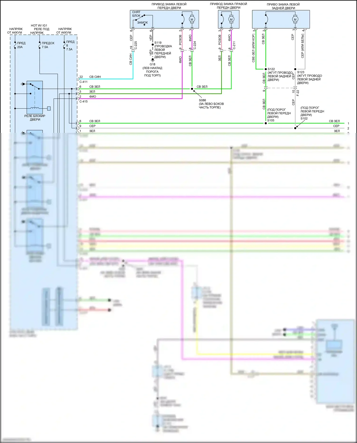 Outlander Sport Mitsubishi I рестайлинг 2 (2015-2019): Электросхема центрального замка, без включения одним нажатием (1 из 2) 