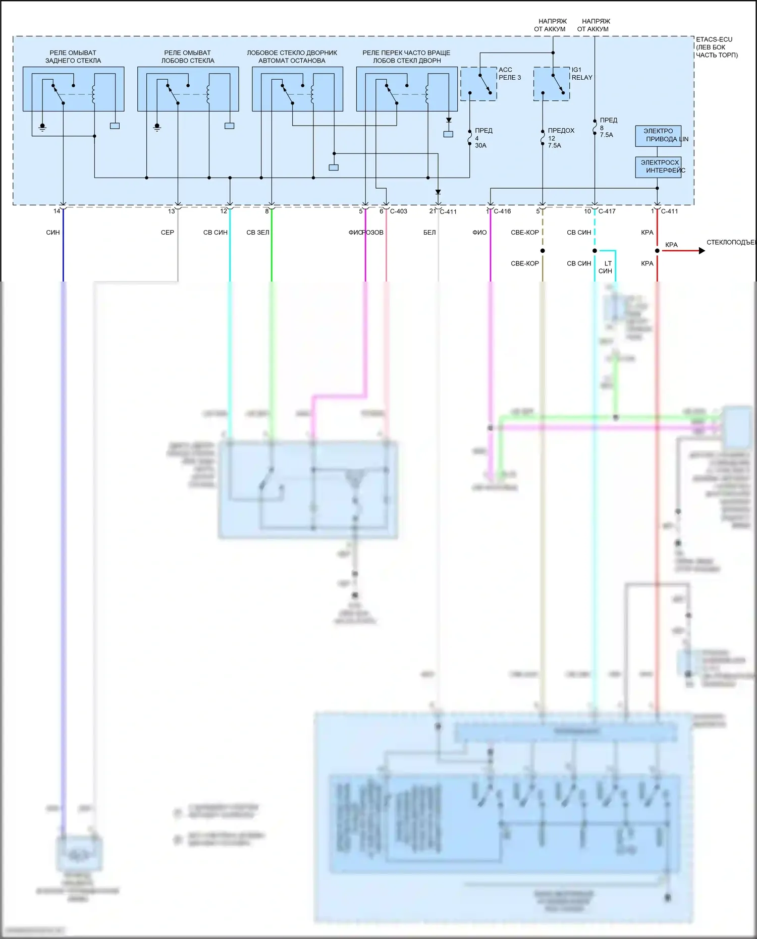 Outlander Sport Mitsubishi I рестайлинг 3 (2019-2024): Электросхема передних дворников и омывателей 