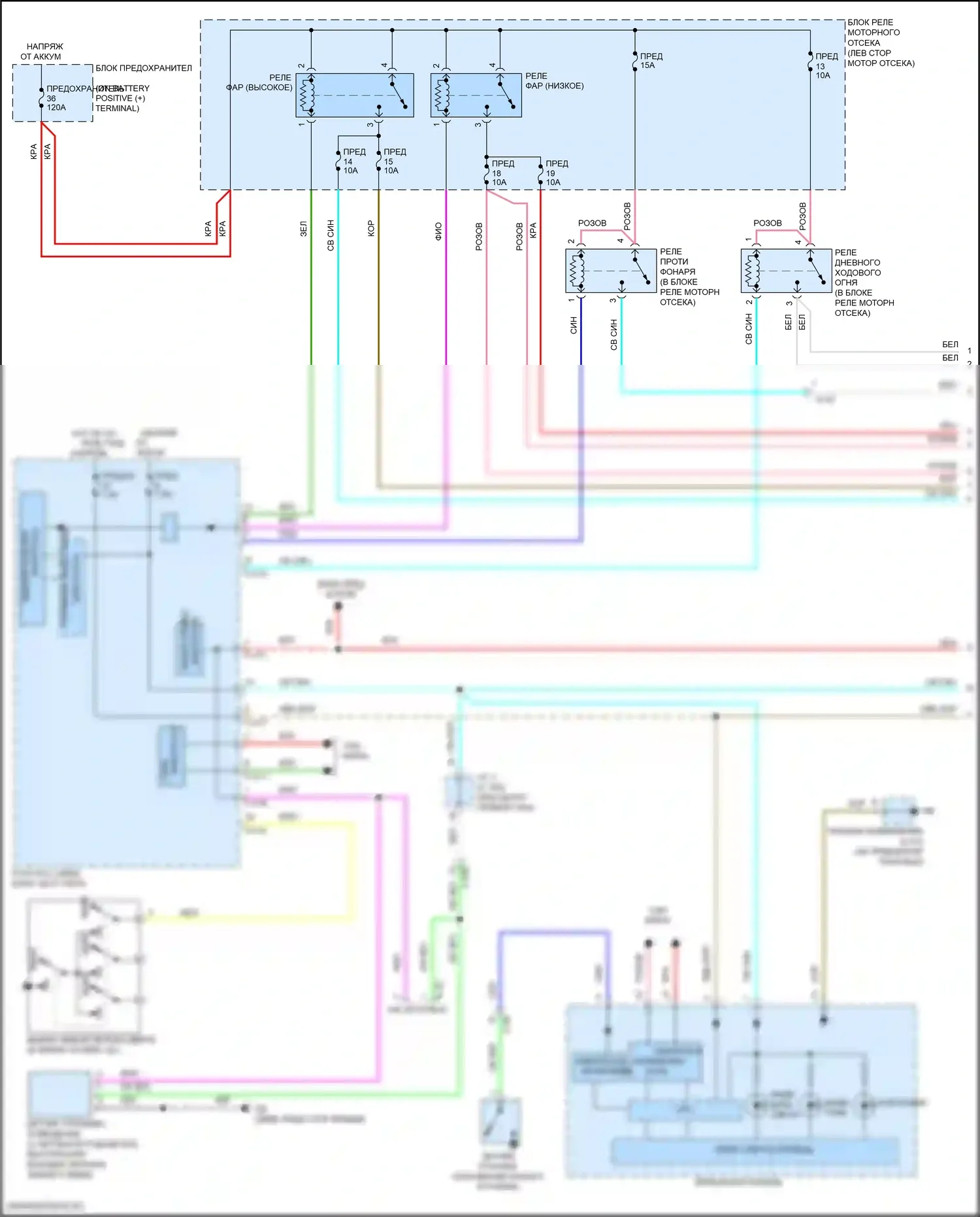 Outlander Sport Mitsubishi I рестайлинг 3 (2019-2024): Электросхема фар, без разряда высокой интенсивности (1 из 2) 