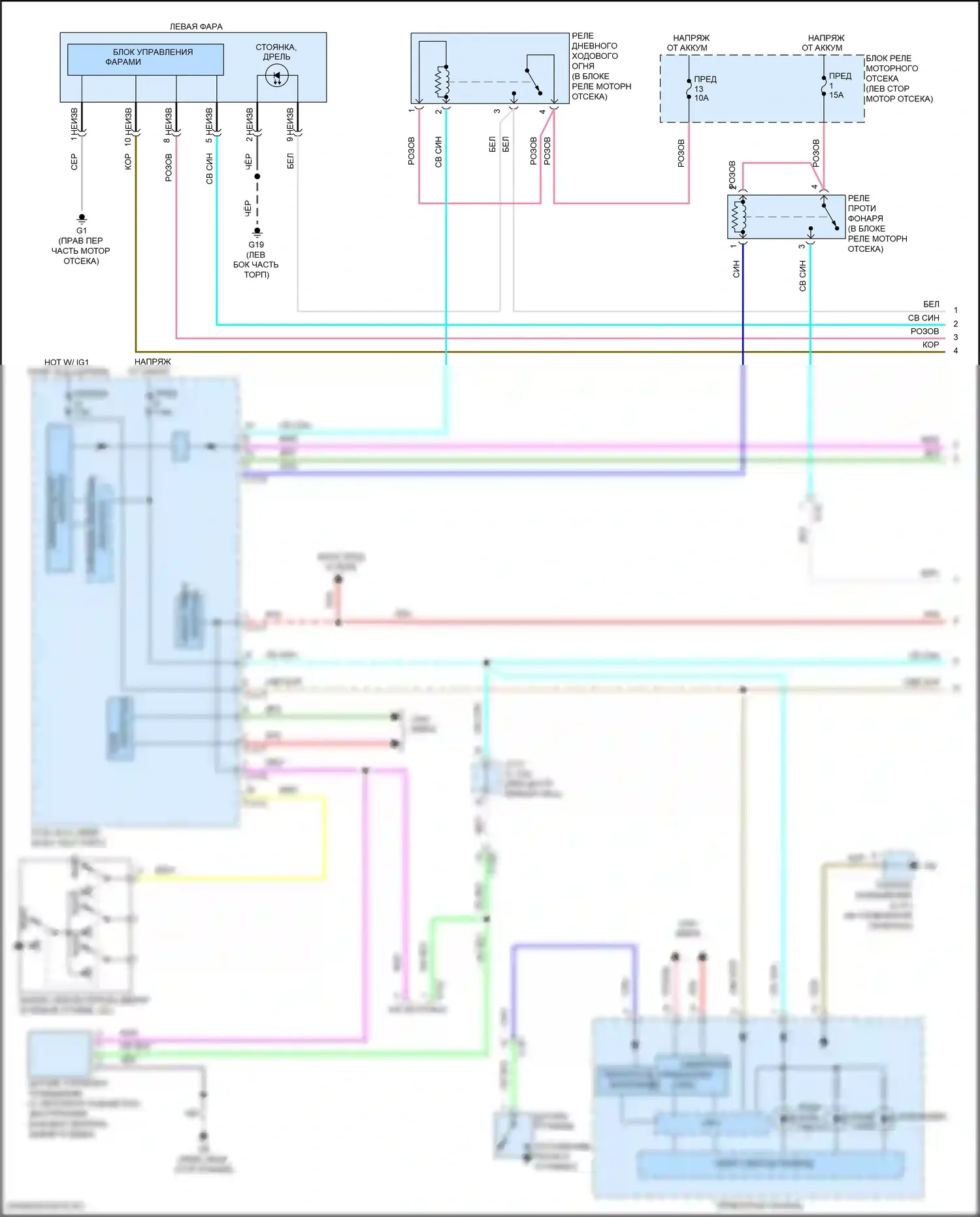 Outlander Sport Mitsubishi I рестайлинг 3 (2019-2024): Электросхема фар, с разрядкой высокой интенсивности (1 из 2) 