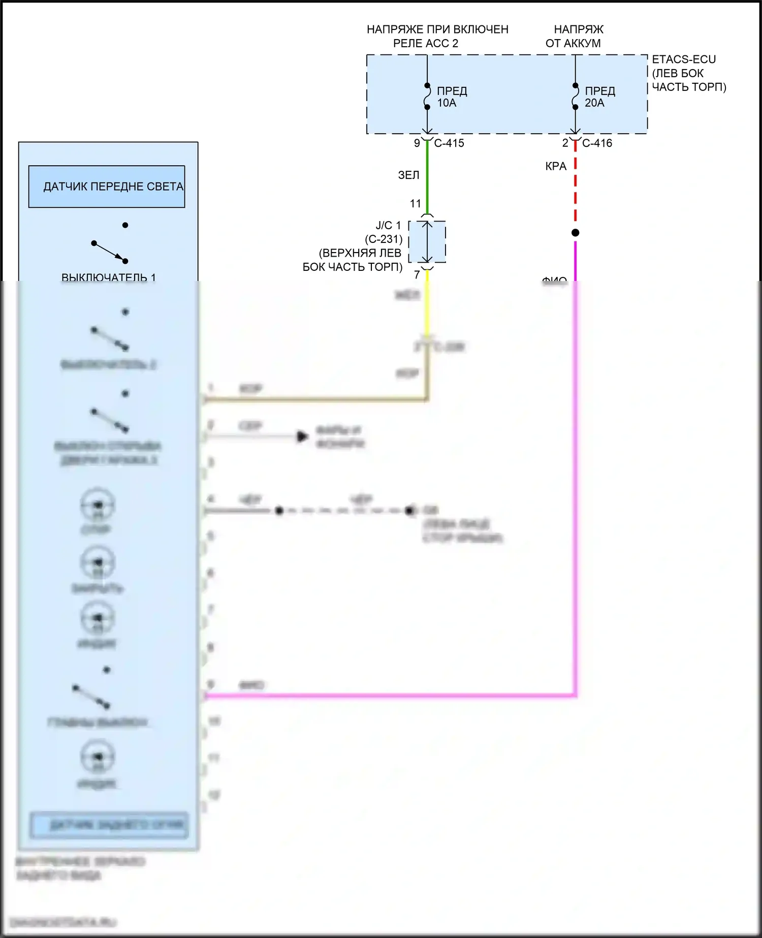 Outlander Sport Mitsubishi I рестайлинг 3 (2019-2024): Электросхема автоматического дневного/ночного зеркала 