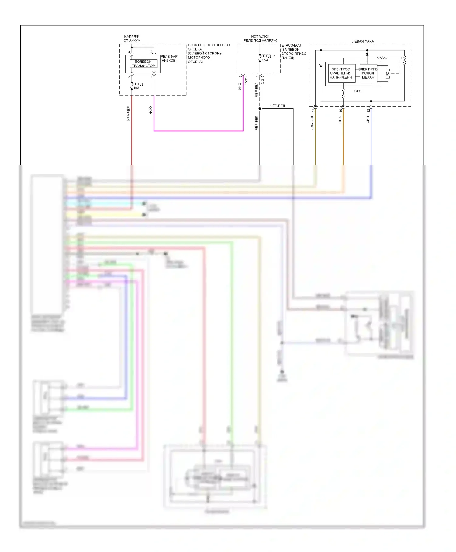 Outlander Mitsubishi I (2002-2009): Электросхема корректора фар 