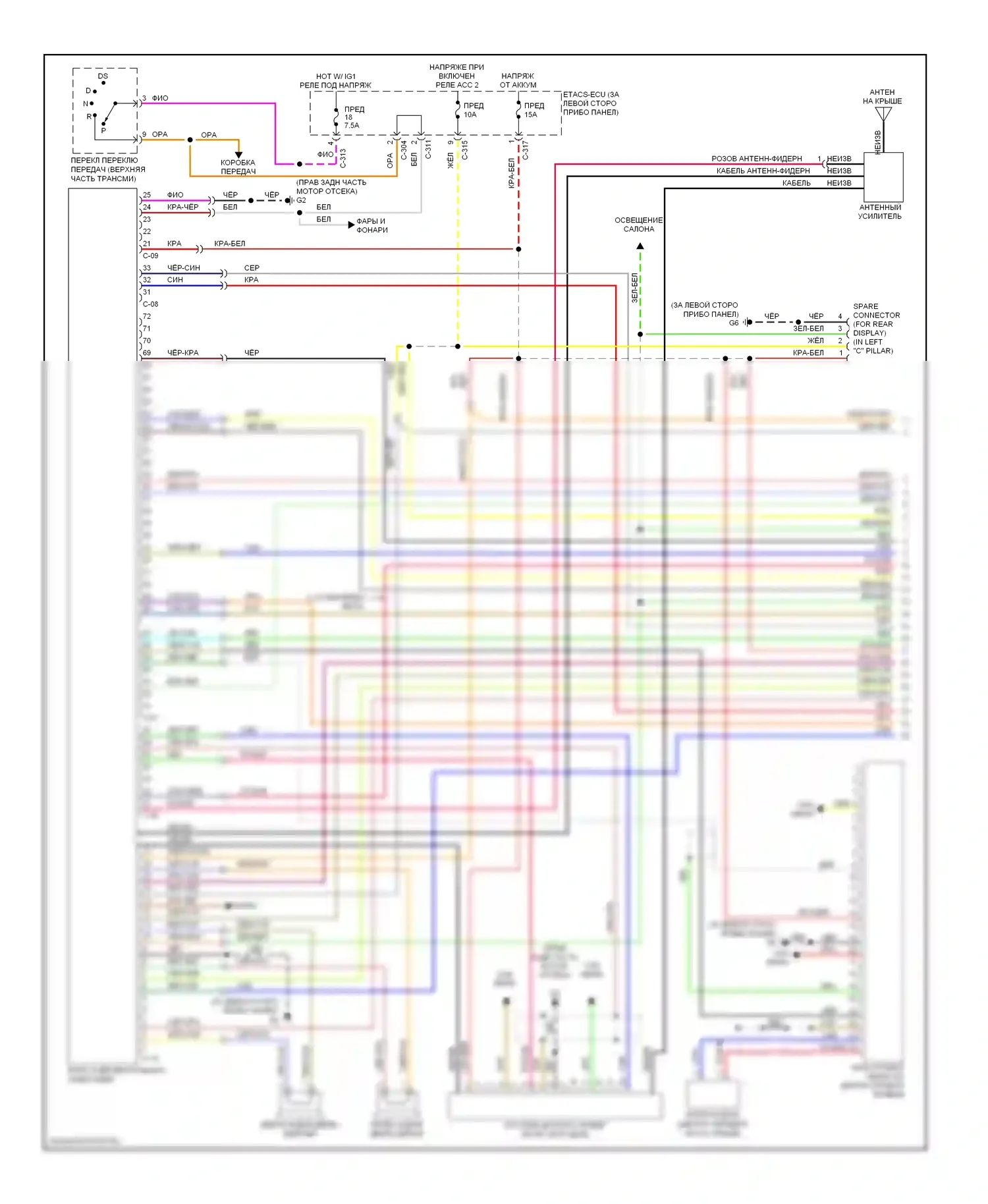 Outlander Mitsubishi I (2002-2009): Электросхема магнитолы, с задней развлекательной (1 из 3) 