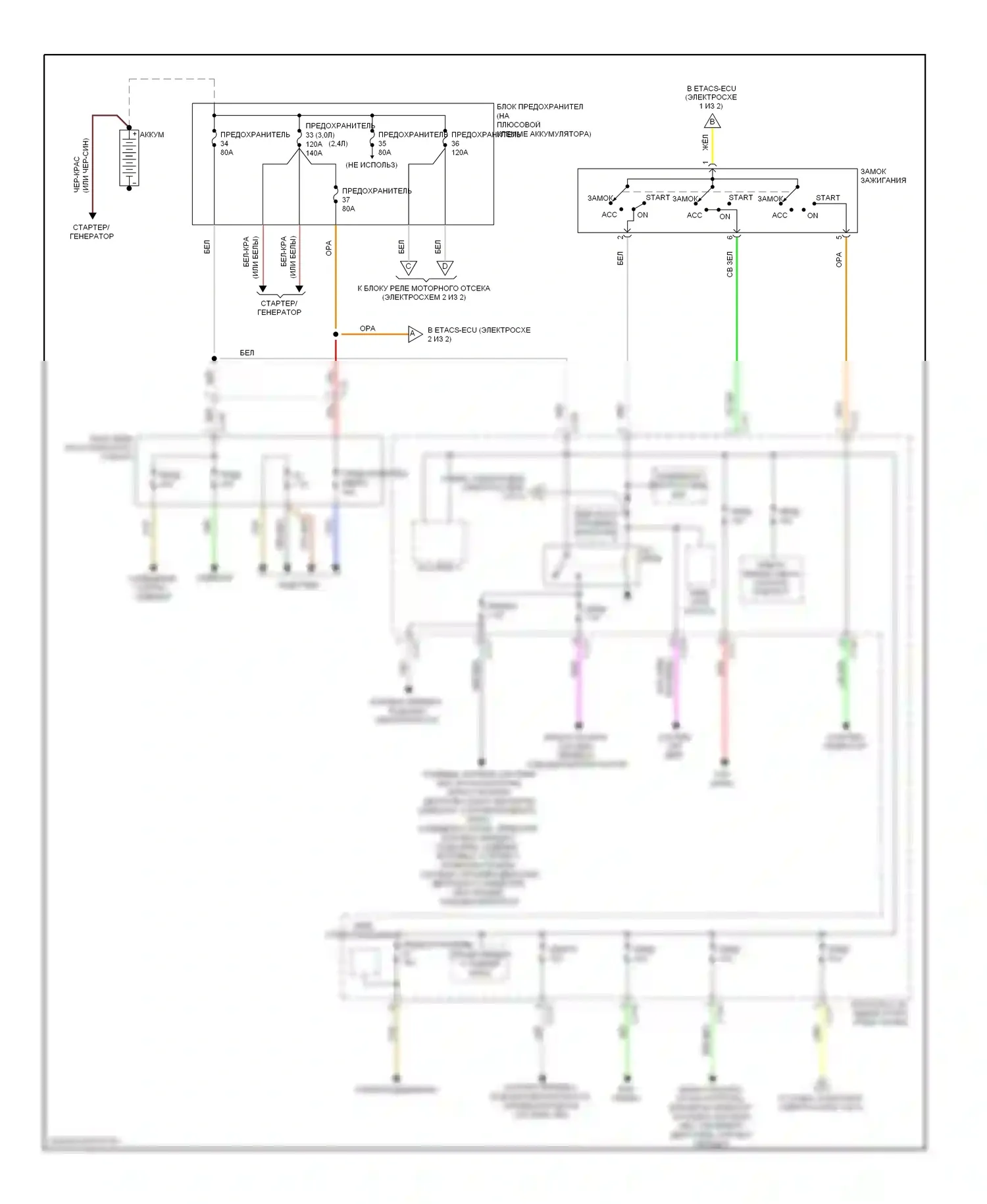 Outlander Mitsubishi II рестайлинг (2009-2013): Электросхема блока предохранителей реле (1 из 2) 