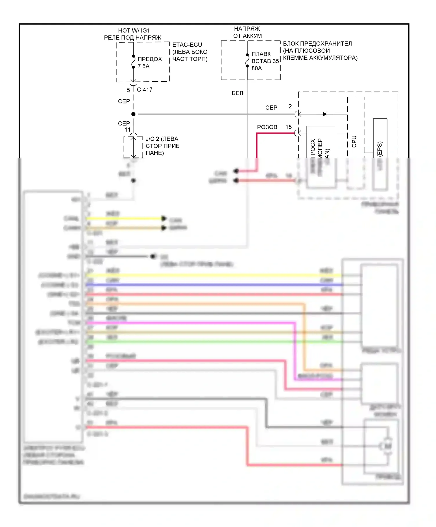 Outlander Mitsubishi II рестайлинг (2009-2013): Электросхема электроусилителя руля 