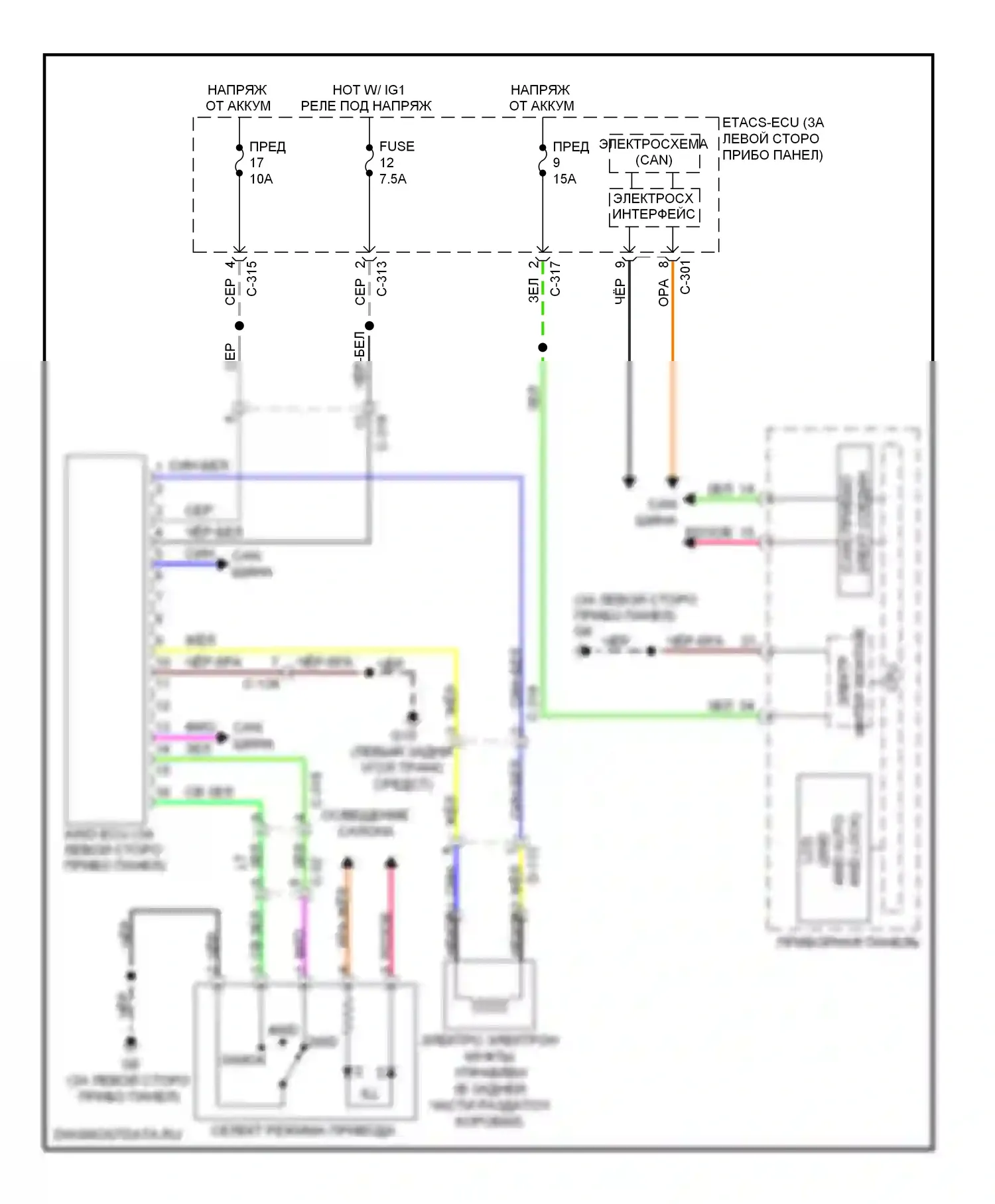 Outlander Mitsubishi II рестайлинг (2009-2013): 3,0л, электросхема awd 