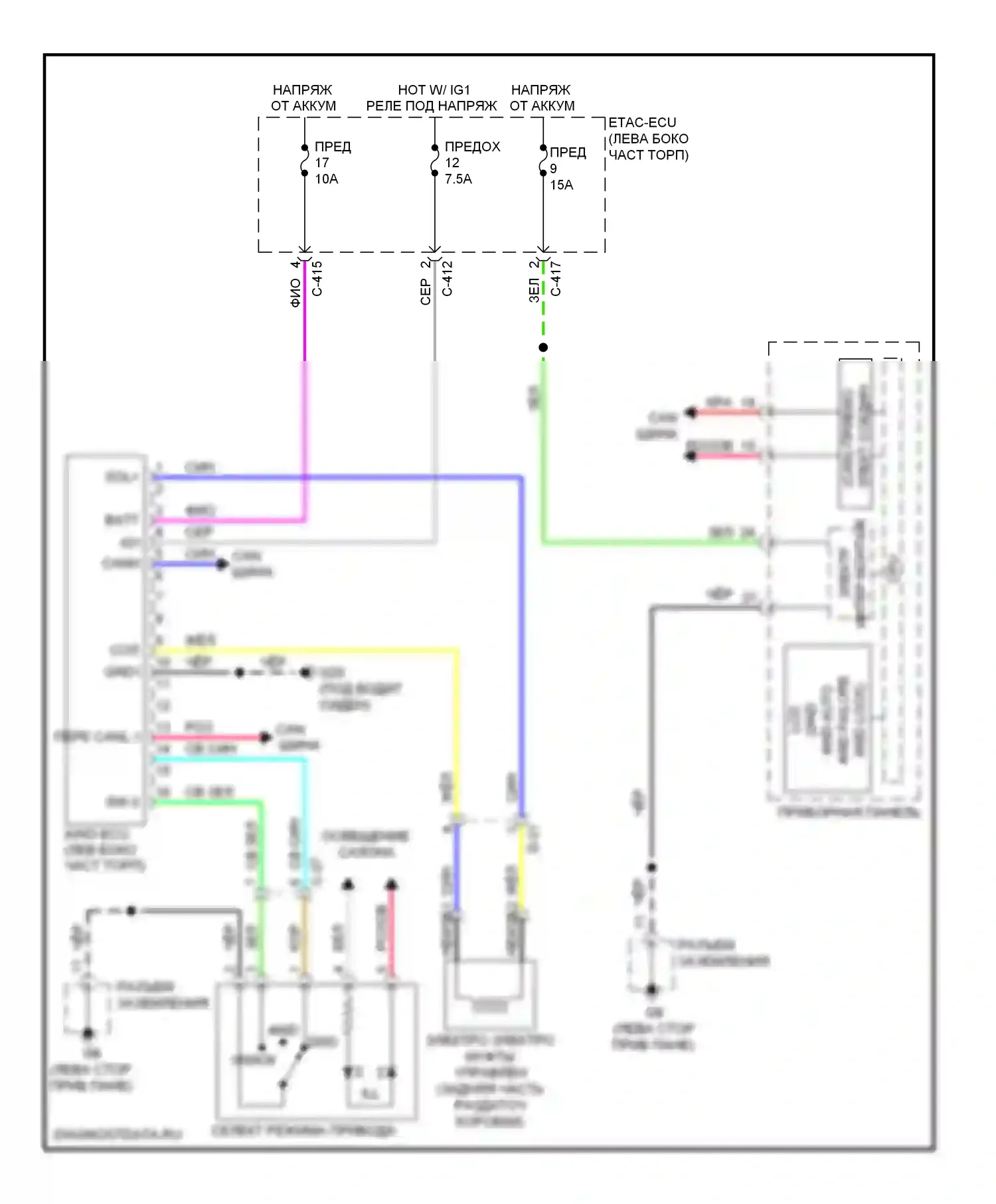 Outlander Mitsubishi II рестайлинг (2009-2013): Электросхема awd 