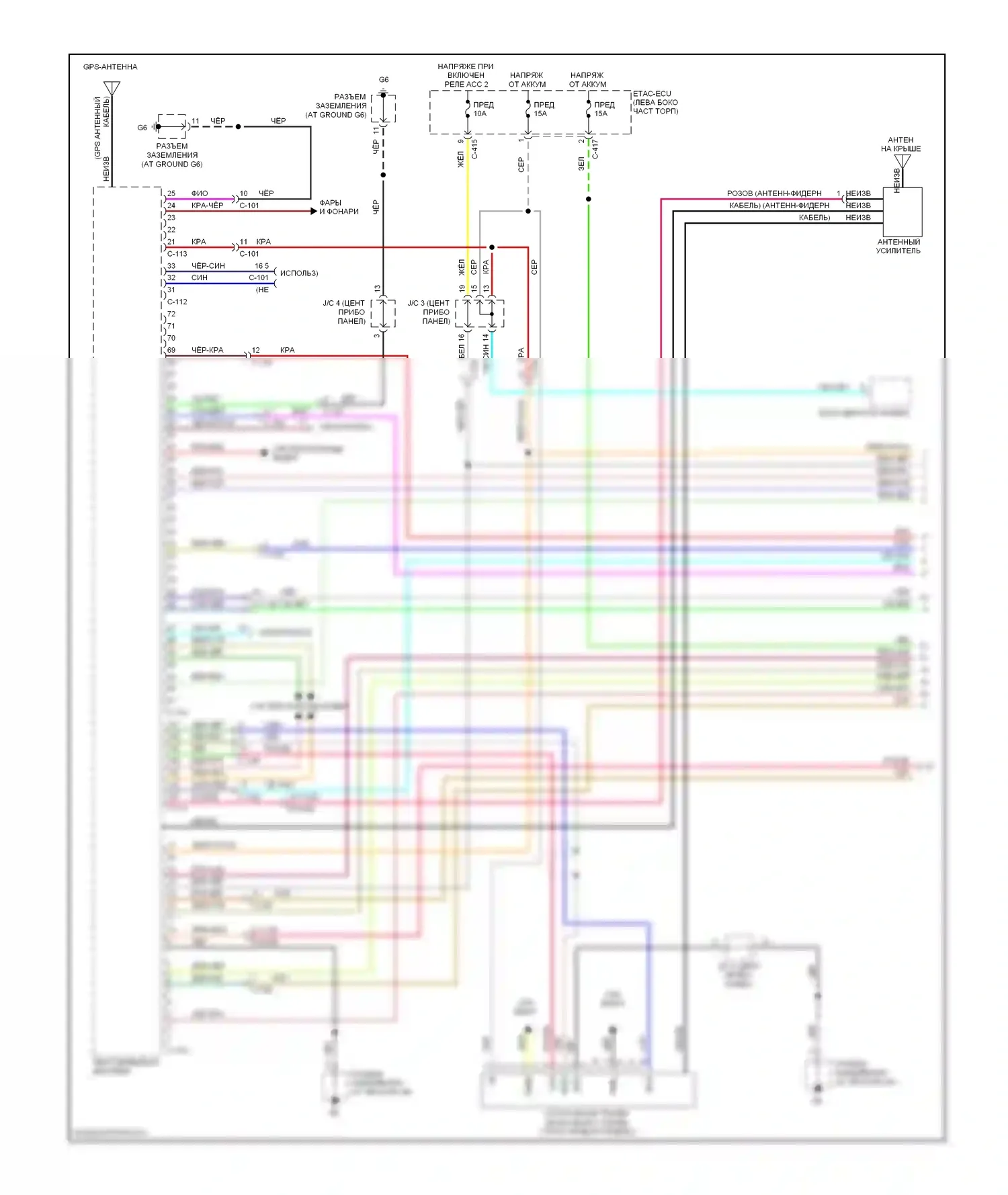 Outlander Mitsubishi II рестайлинг (2009-2013): Электросхема магнитолы, с мультисвязной системой (1 из 3) 
