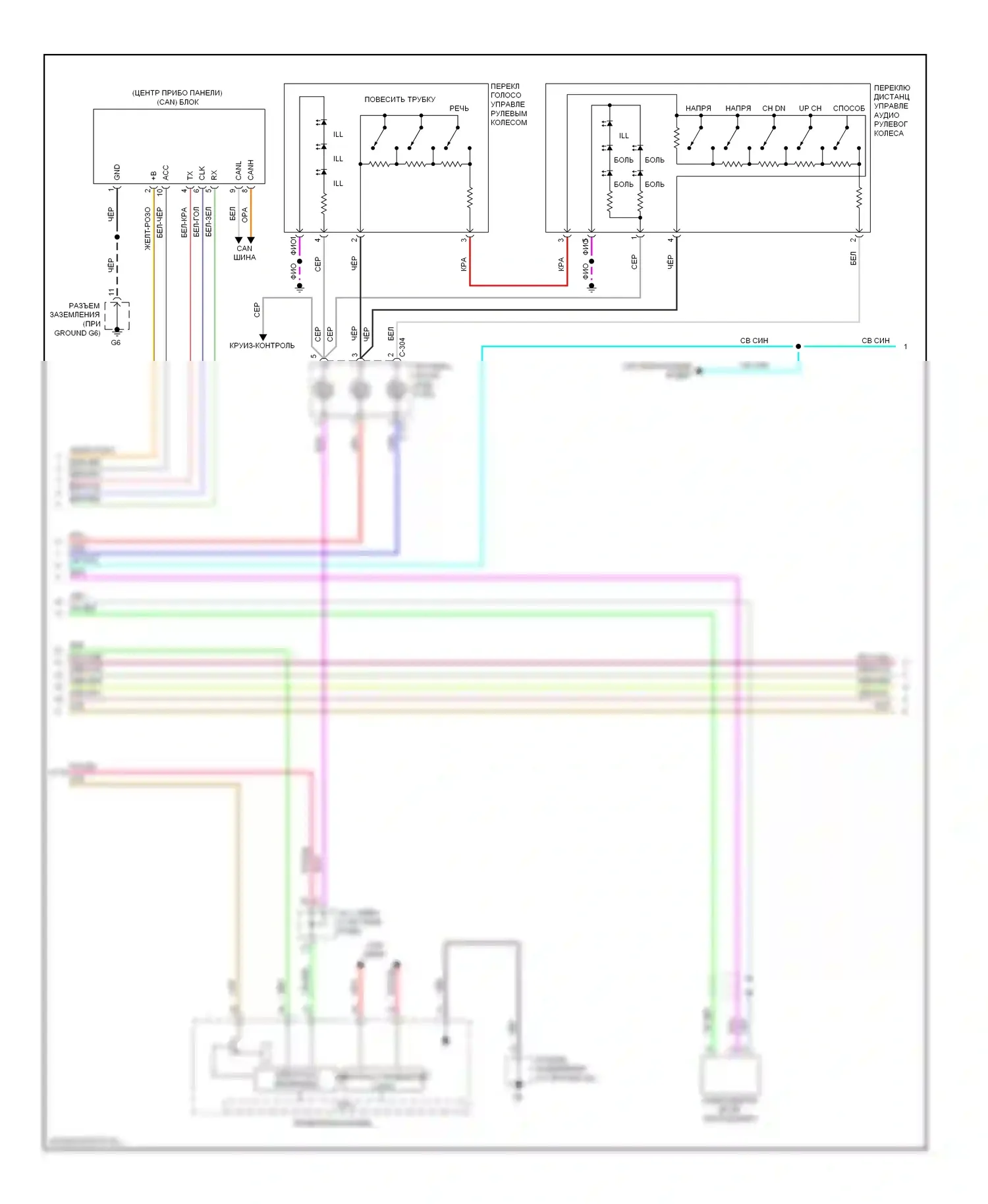 Outlander Mitsubishi II рестайлинг (2009-2013): Электросхема магнитолы, с мультисвязной системой (2 из 3) 