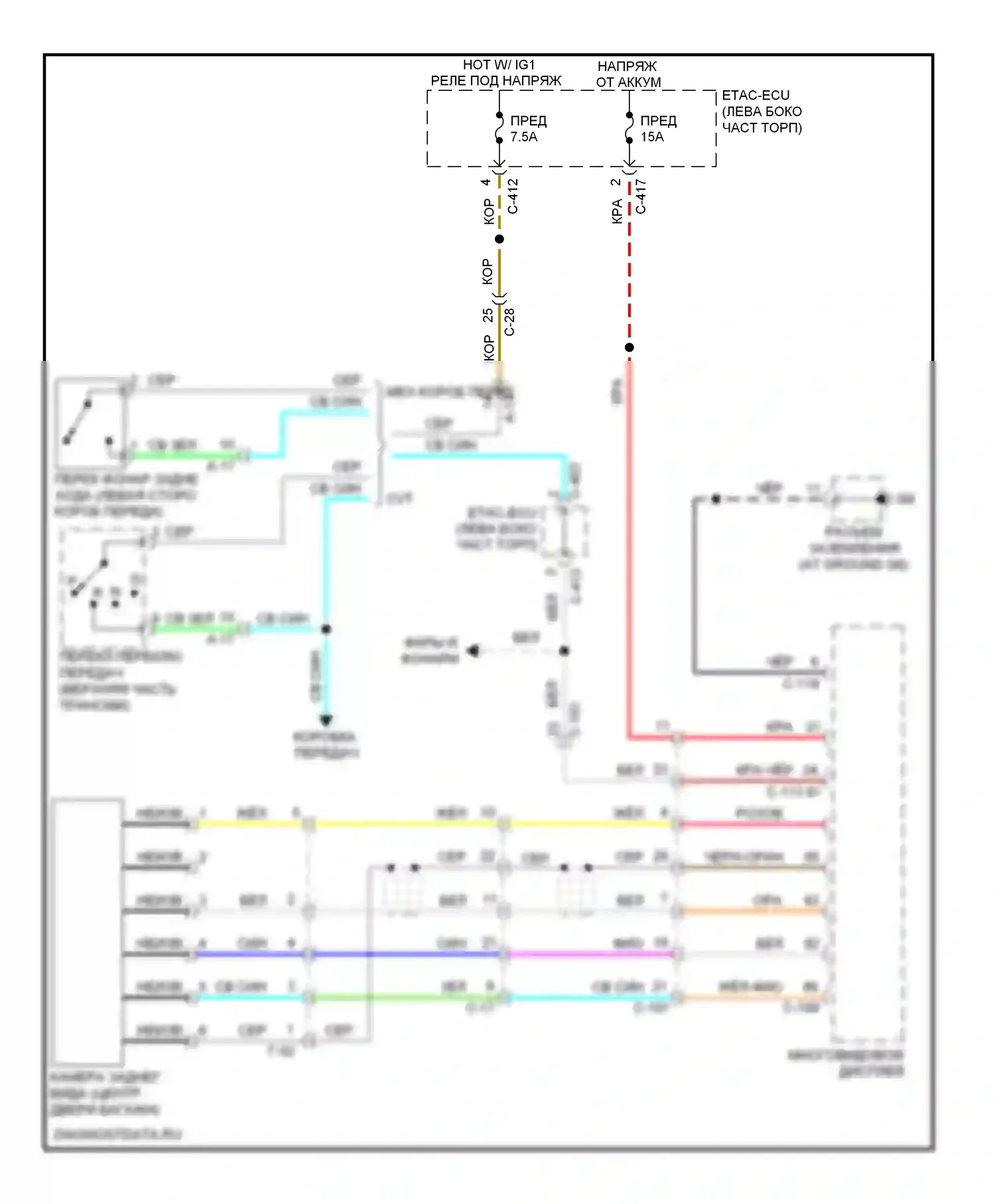 Outlander Mitsubishi II рестайлинг (2009-2013): Электросхема камеры заднего вида 