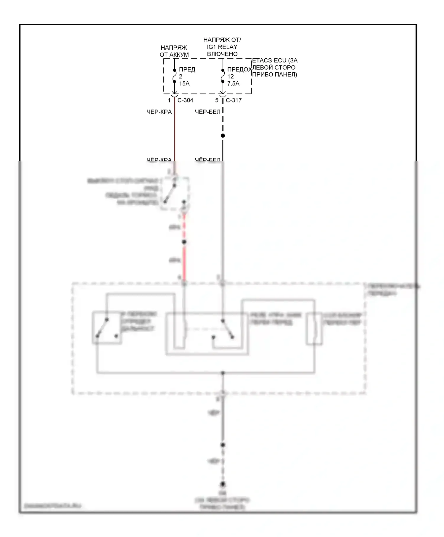 Outlander Mitsubishi II (2005-2009): Электросхема блокировки селектора 
