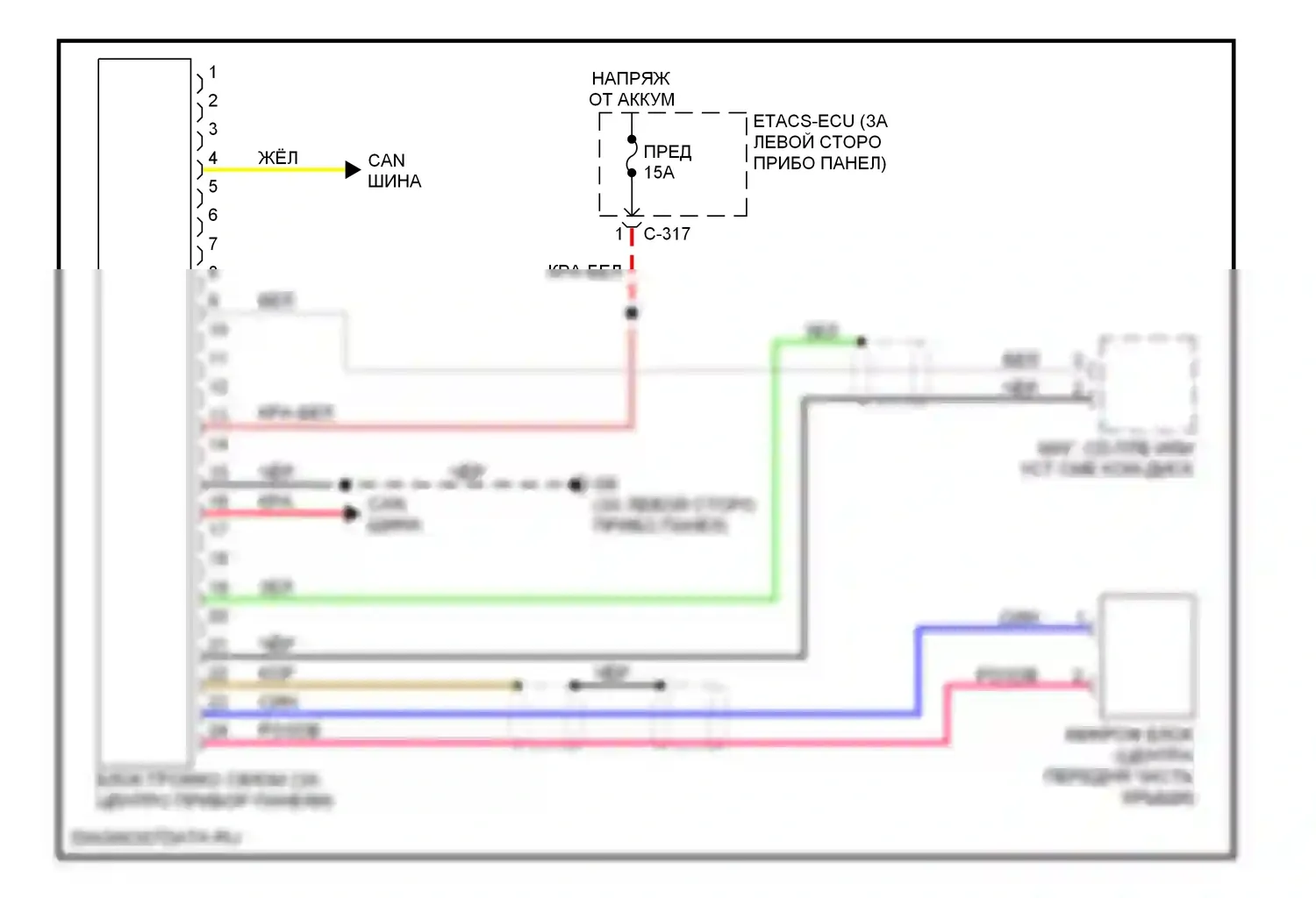 Outlander Mitsubishi II (2005-2009): Электросхема навигации, без задней развлекательной системы 